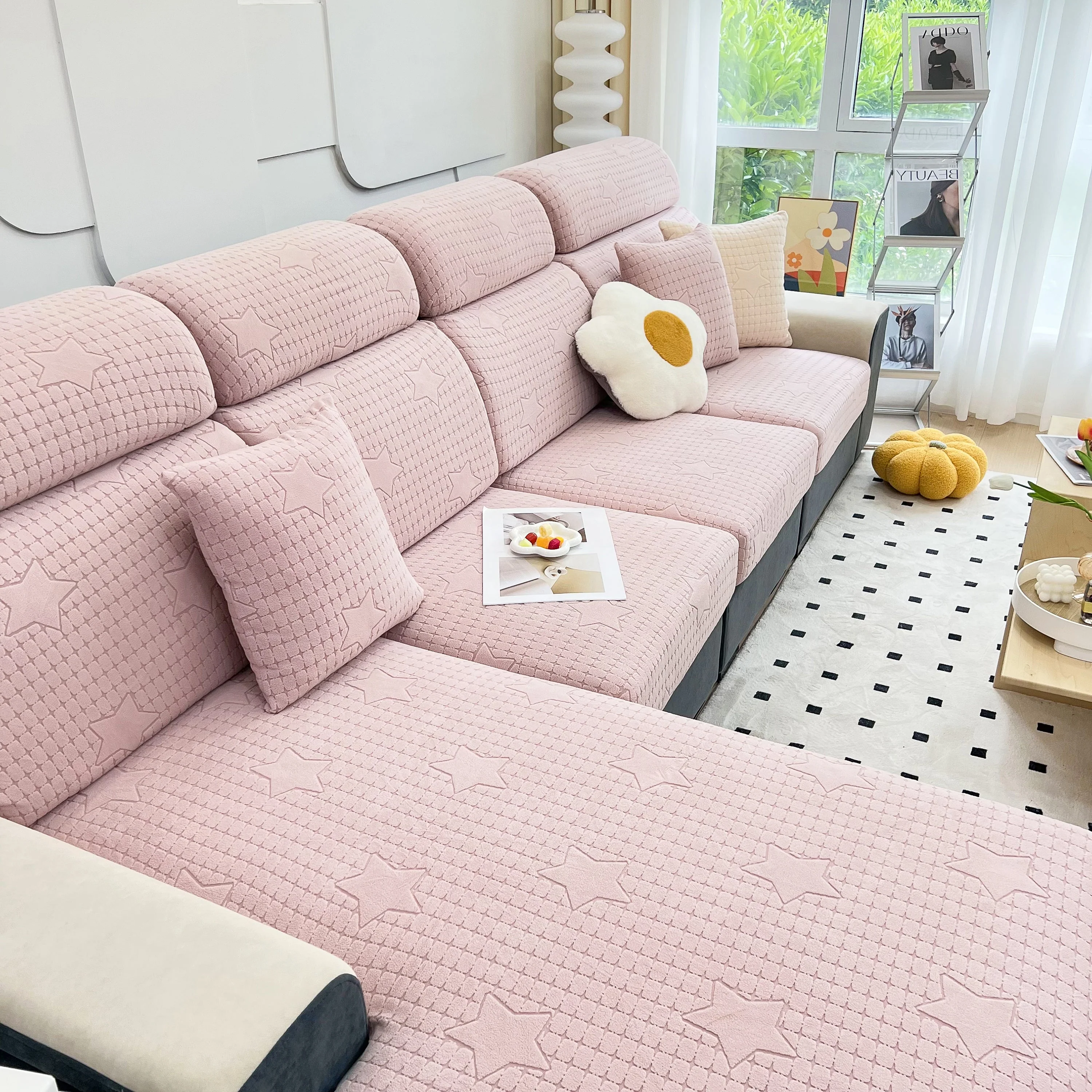 Fleece Fabric Cushion Covers for Sectional Sofas and L-Shaped Couch, Stretch Washable Sofa Seat Covers - Image 33