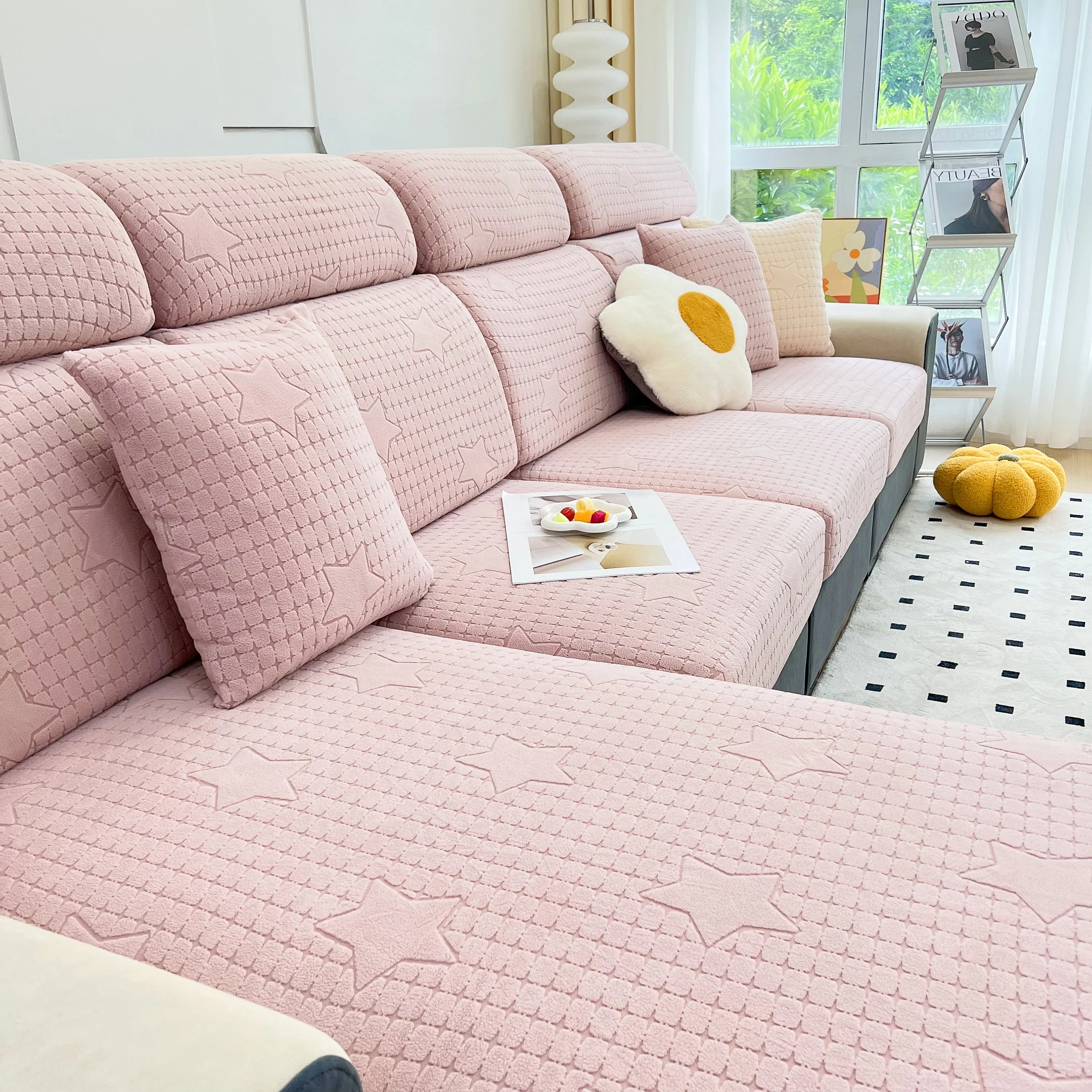 Fleece Fabric Cushion Covers for Sectional Sofas and L-Shaped Couch, Stretch Washable Sofa Seat Covers - Image 34