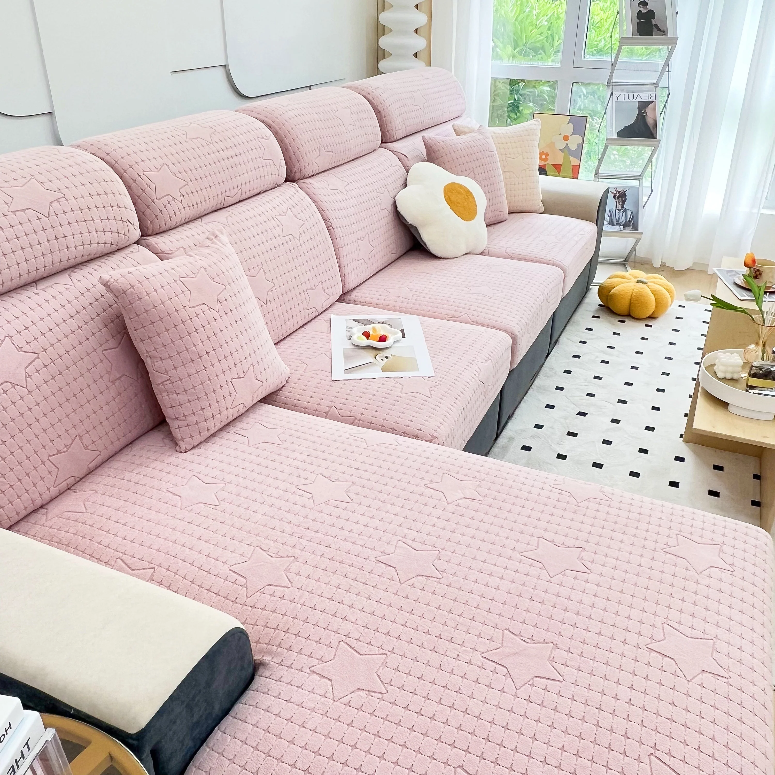 Fleece Fabric Cushion Covers for Sectional Sofas and L-Shaped Couch, Stretch Washable Sofa Seat Covers - Image 35