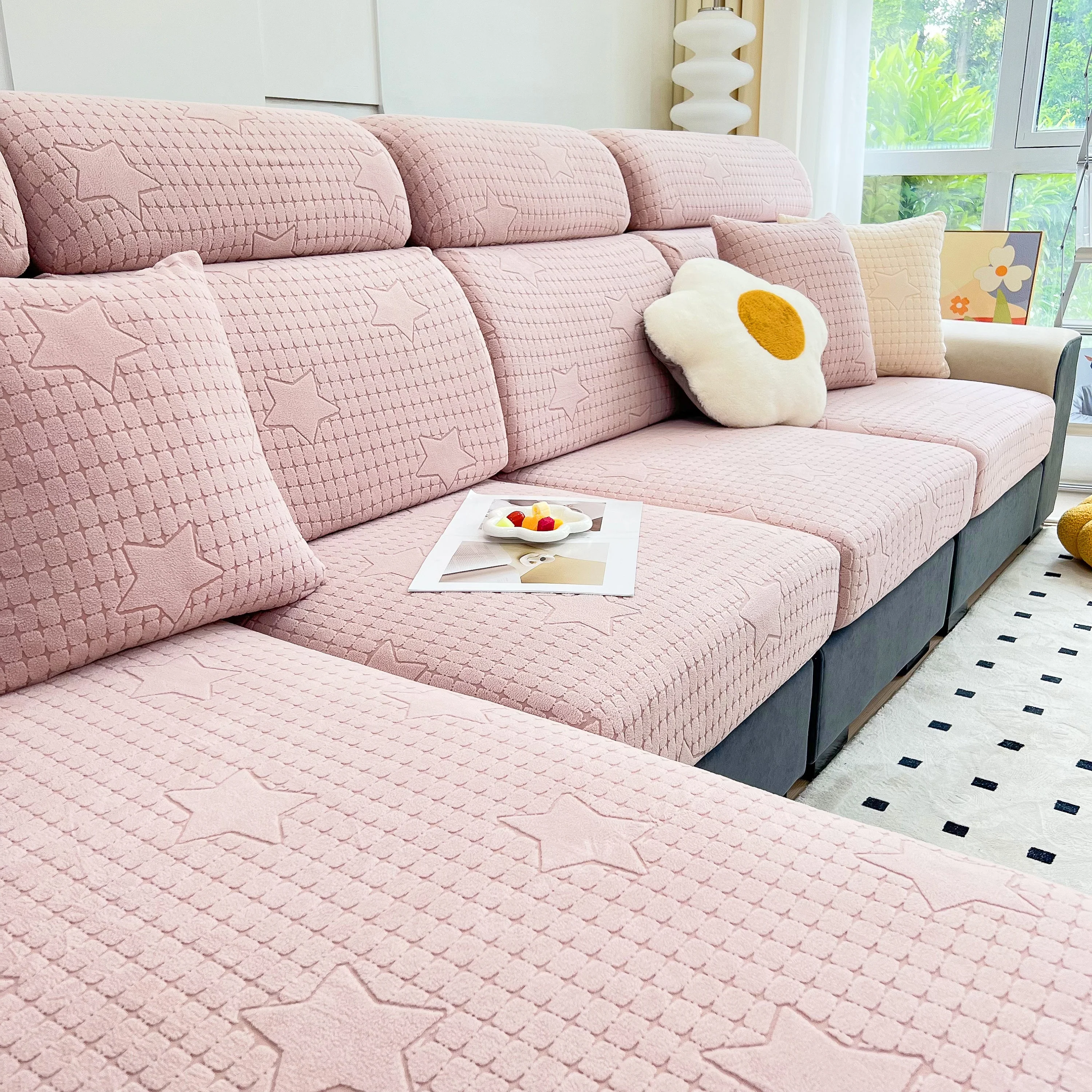 Fleece Fabric Cushion Covers for Sectional Sofas and L-Shaped Couch, Stretch Washable Sofa Seat Covers - Image 36