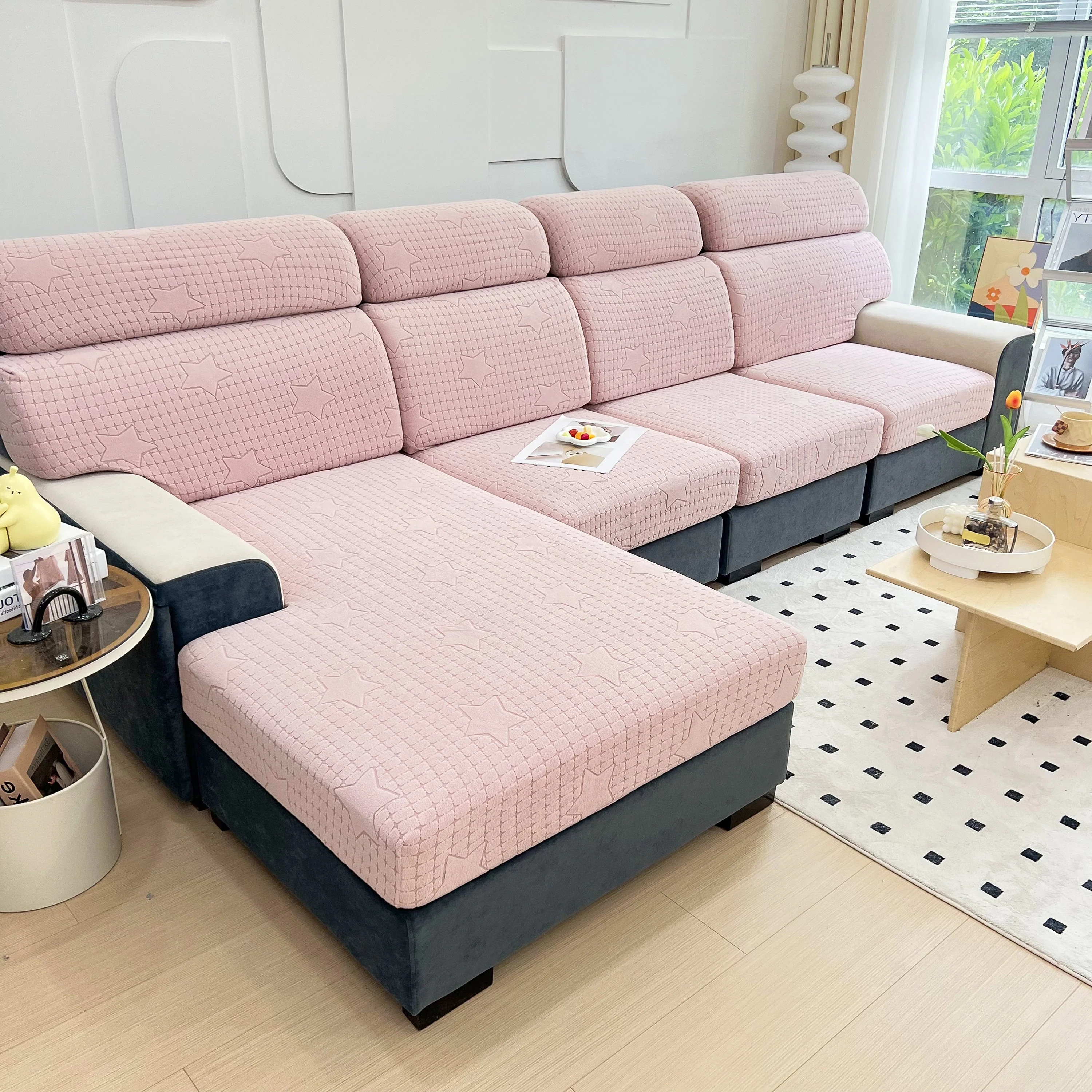 Fleece Fabric Cushion Covers for Sectional Sofas and L-Shaped Couch, Stretch Washable Sofa Seat Covers - Image 37