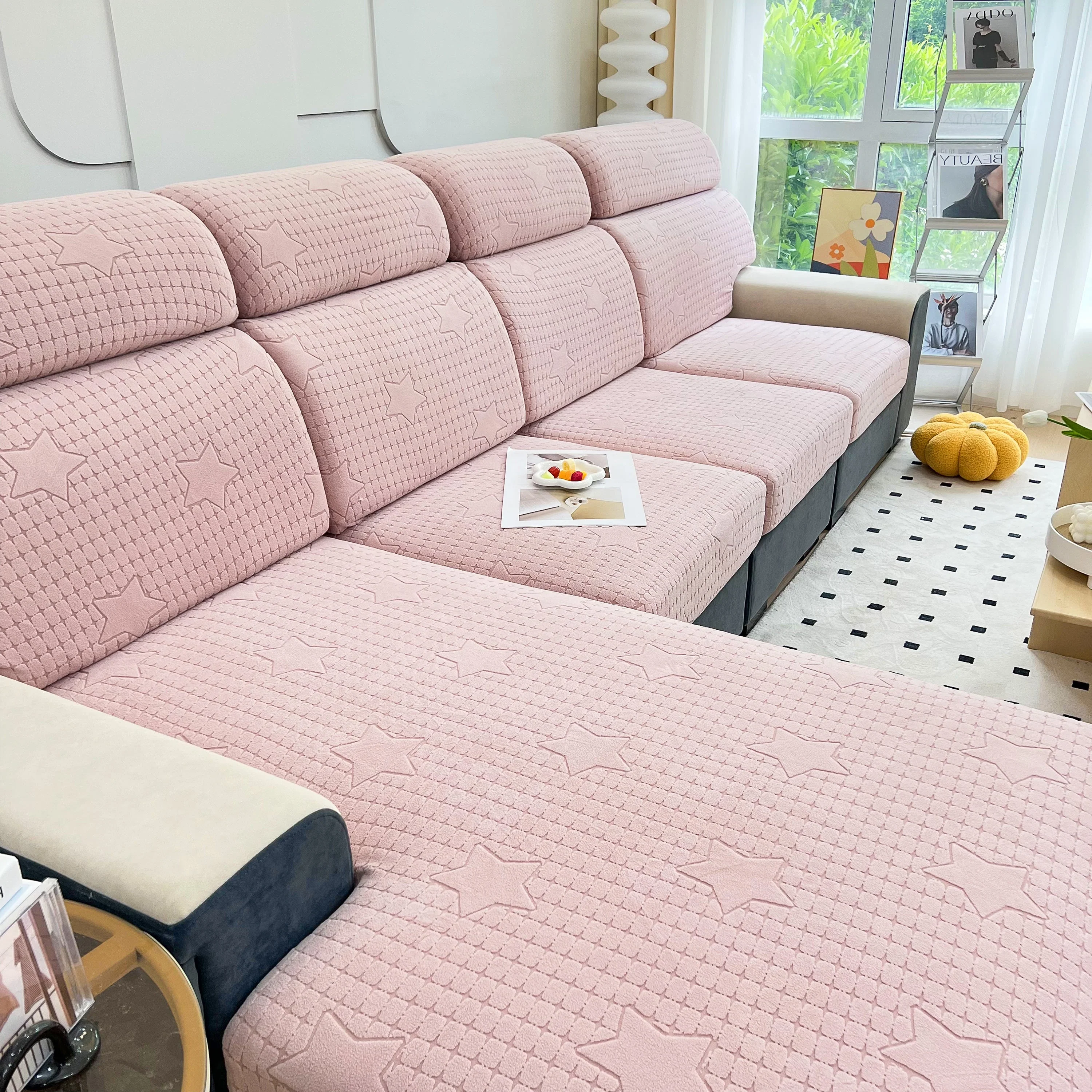 Fleece Fabric Cushion Covers for Sectional Sofas and L-Shaped Couch, Stretch Washable Sofa Seat Covers - Image 38