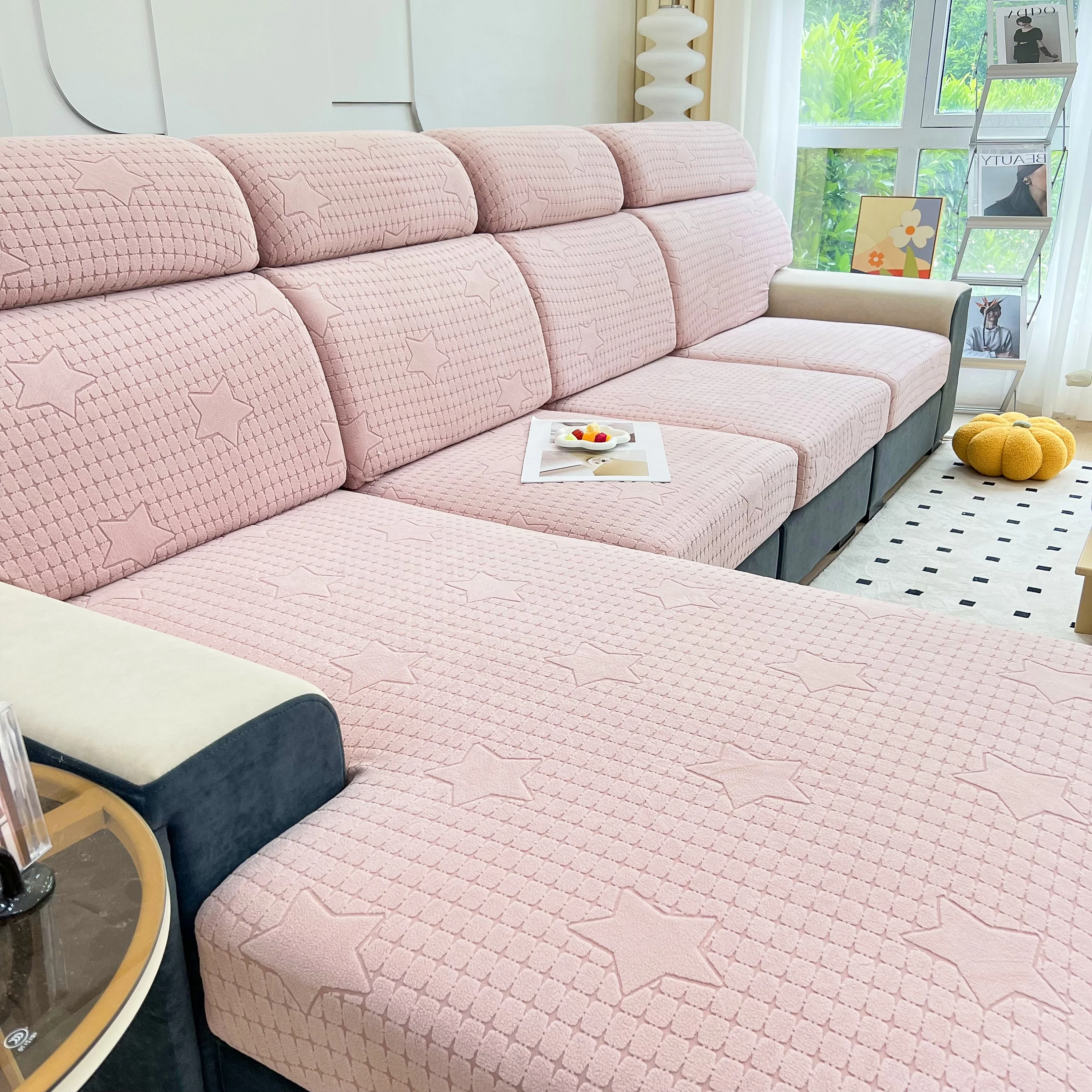 Fleece Fabric Cushion Covers for Sectional Sofas and L-Shaped Couch, Stretch Washable Sofa Seat Covers - Image 39