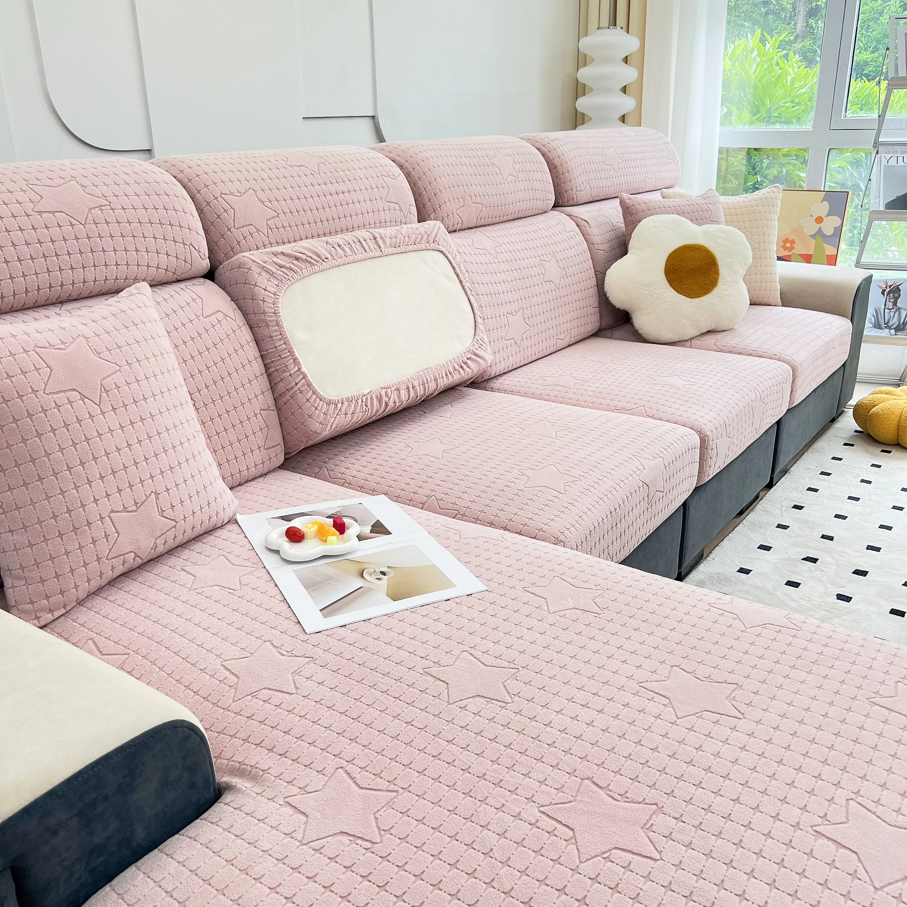 Fleece Fabric Cushion Covers for Sectional Sofas and L-Shaped Couch, Stretch Washable Sofa Seat Covers - Image 42