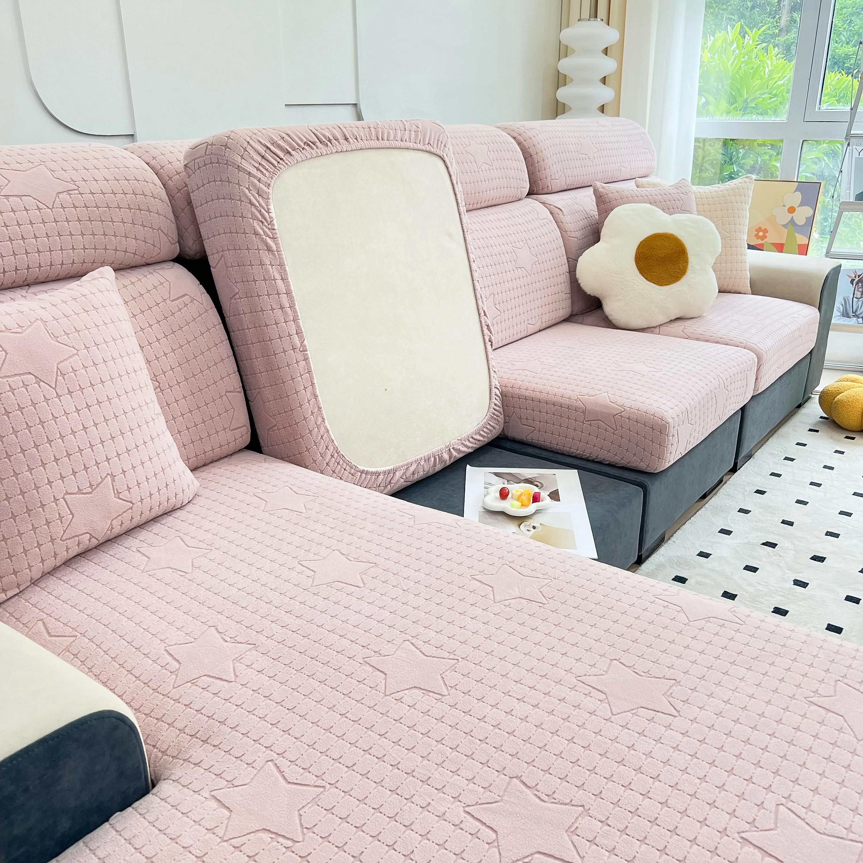 Fleece Fabric Cushion Covers for Sectional Sofas and L-Shaped Couch, Stretch Washable Sofa Seat Covers - Image 43