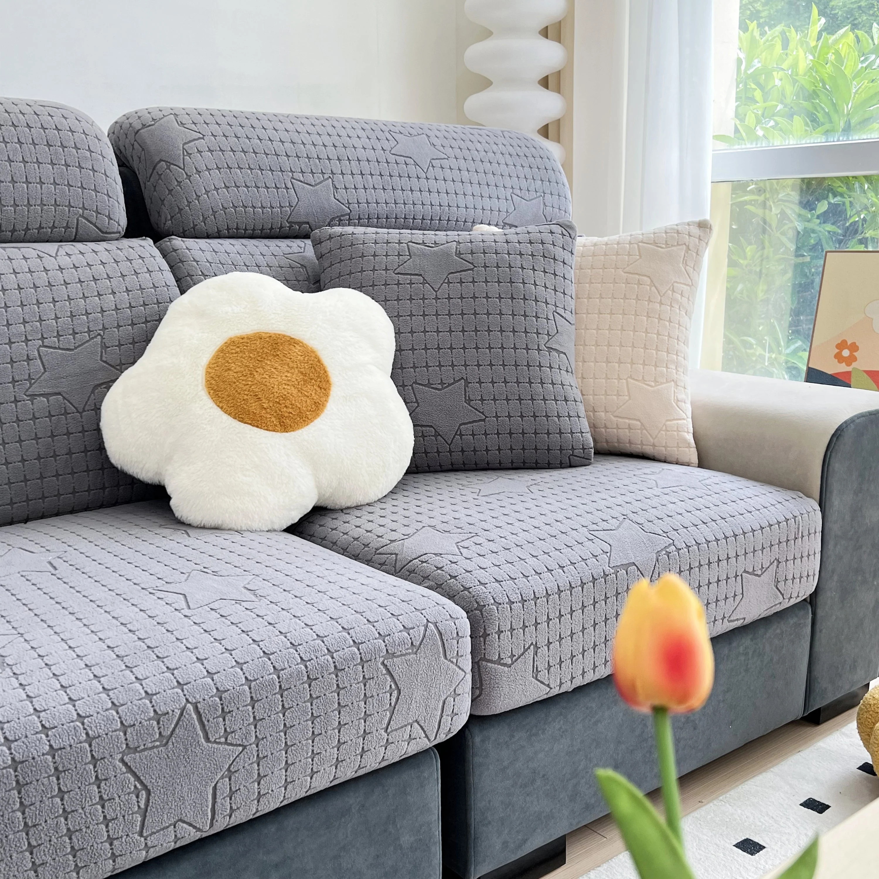 Fleece Fabric Cushion Covers for Sectional Sofas and L-Shaped Couch, Stretch Washable Sofa Seat Covers - Image 49