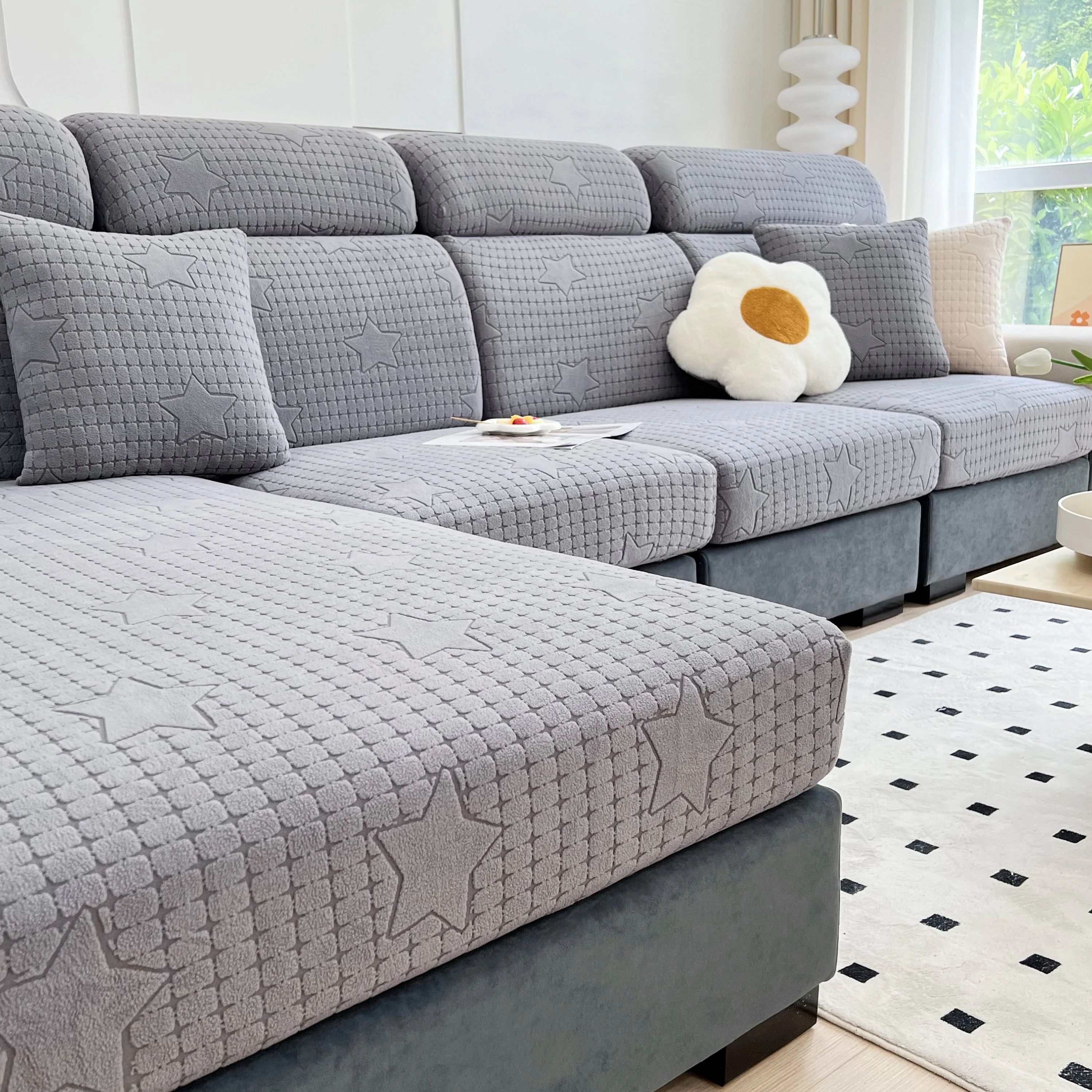 Fleece Fabric Cushion Covers for Sectional Sofas and L-Shaped Couch, Stretch Washable Sofa Seat Covers - Image 51