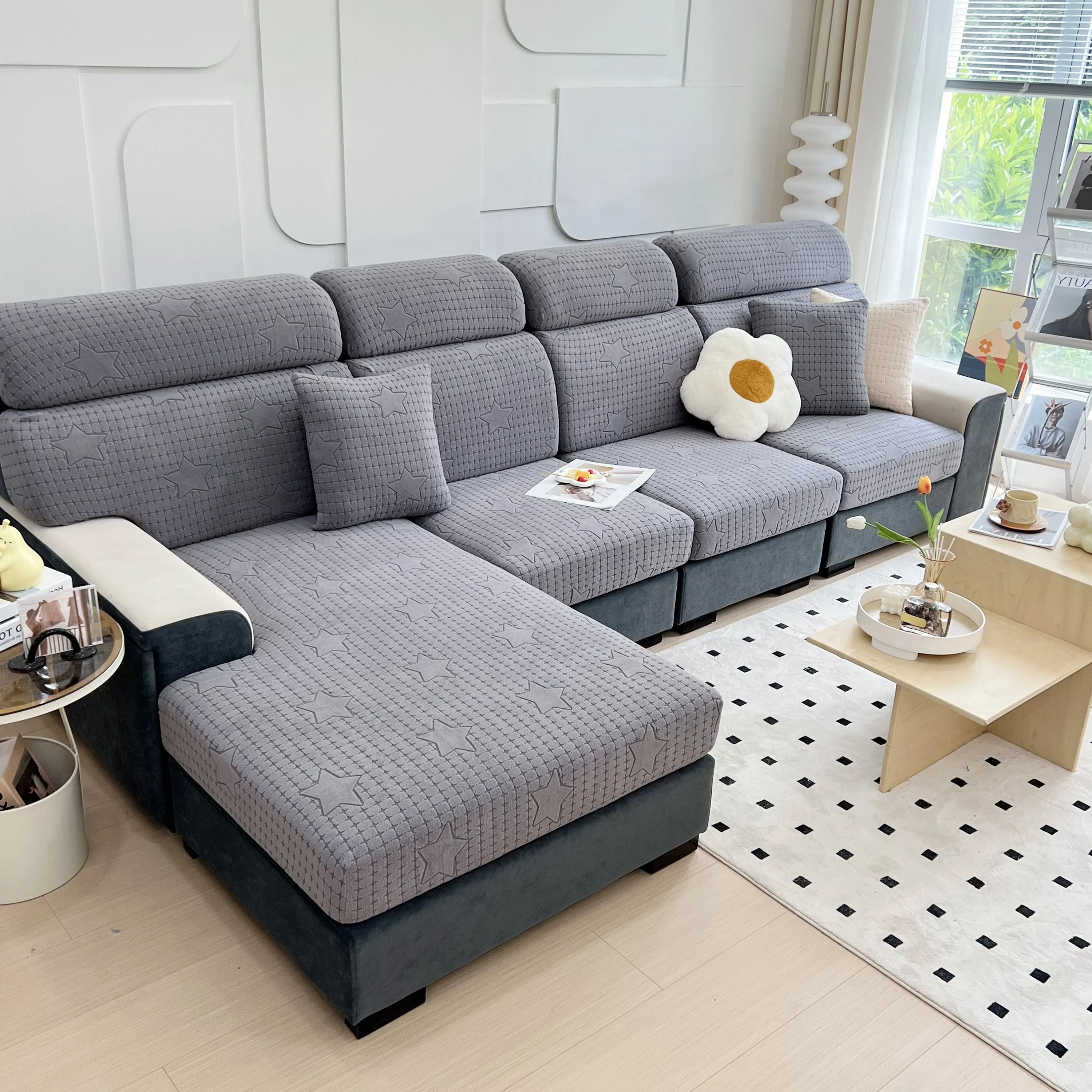 Fleece Fabric Cushion Covers for Sectional Sofas and L-Shaped Couch, Stretch Washable Sofa Seat Covers - Image 52