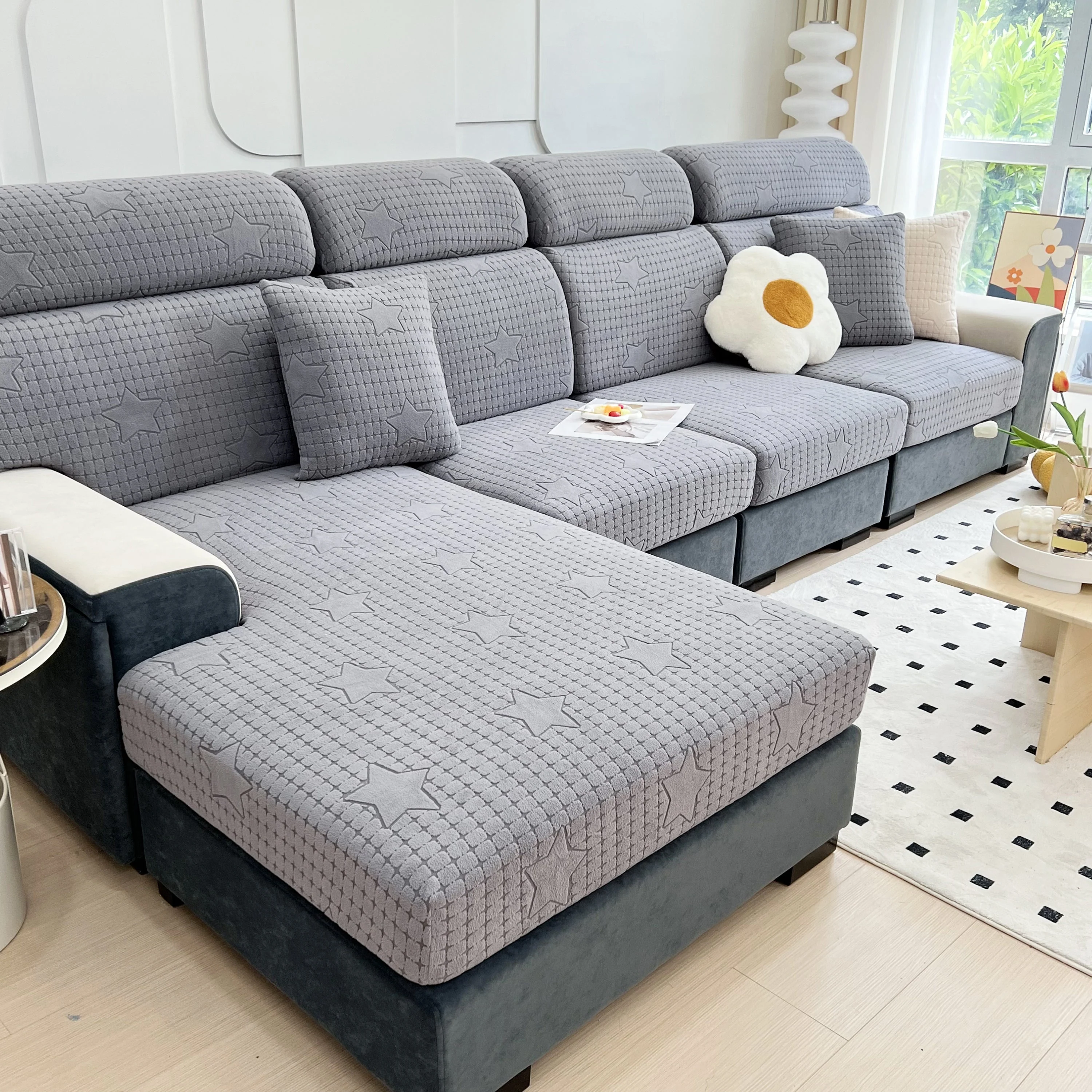 Fleece Fabric Cushion Covers for Sectional Sofas and L-Shaped Couch, Stretch Washable Sofa Seat Covers - Image 53