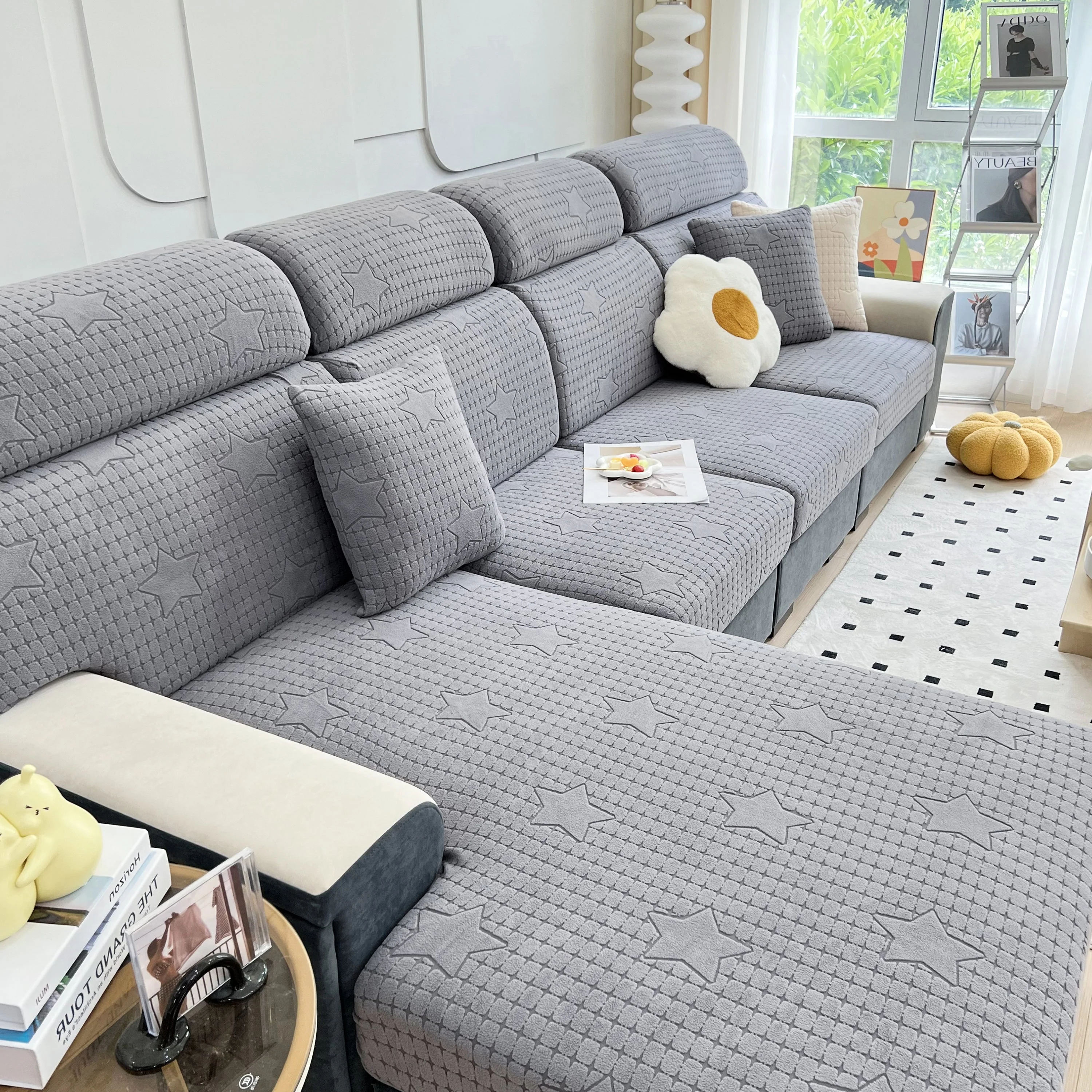 Fleece Fabric Cushion Covers for Sectional Sofas and L-Shaped Couch, Stretch Washable Sofa Seat Covers - Image 54