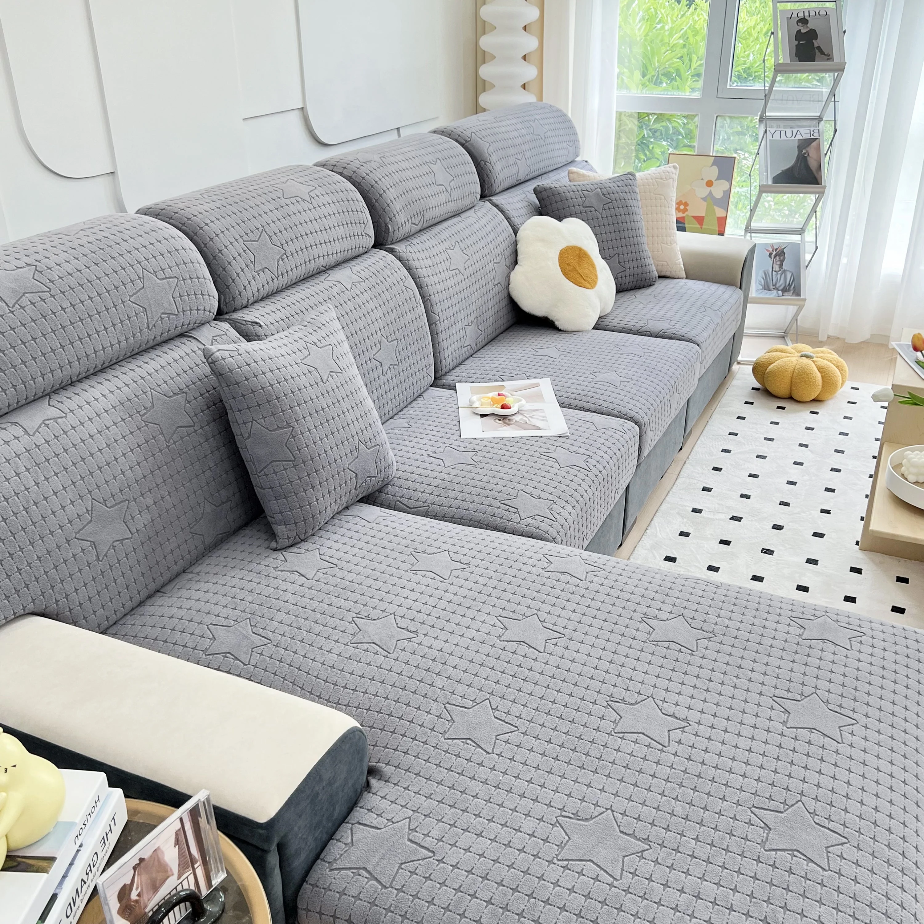 Fleece Fabric Cushion Covers for Sectional Sofas and L-Shaped Couch, Stretch Washable Sofa Seat Covers - Image 55