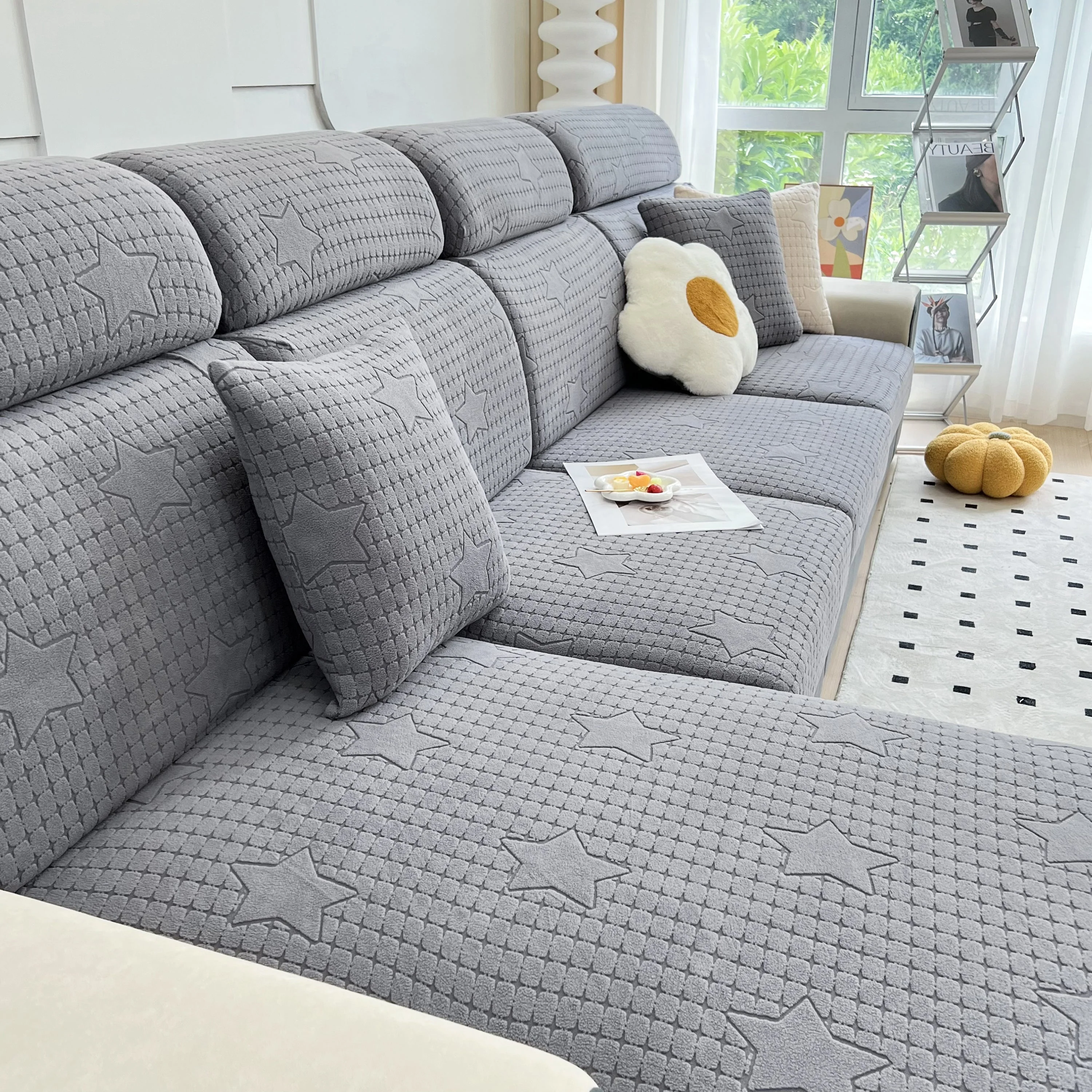 Fleece Fabric Cushion Covers for Sectional Sofas and L-Shaped Couch, Stretch Washable Sofa Seat Covers - Image 56