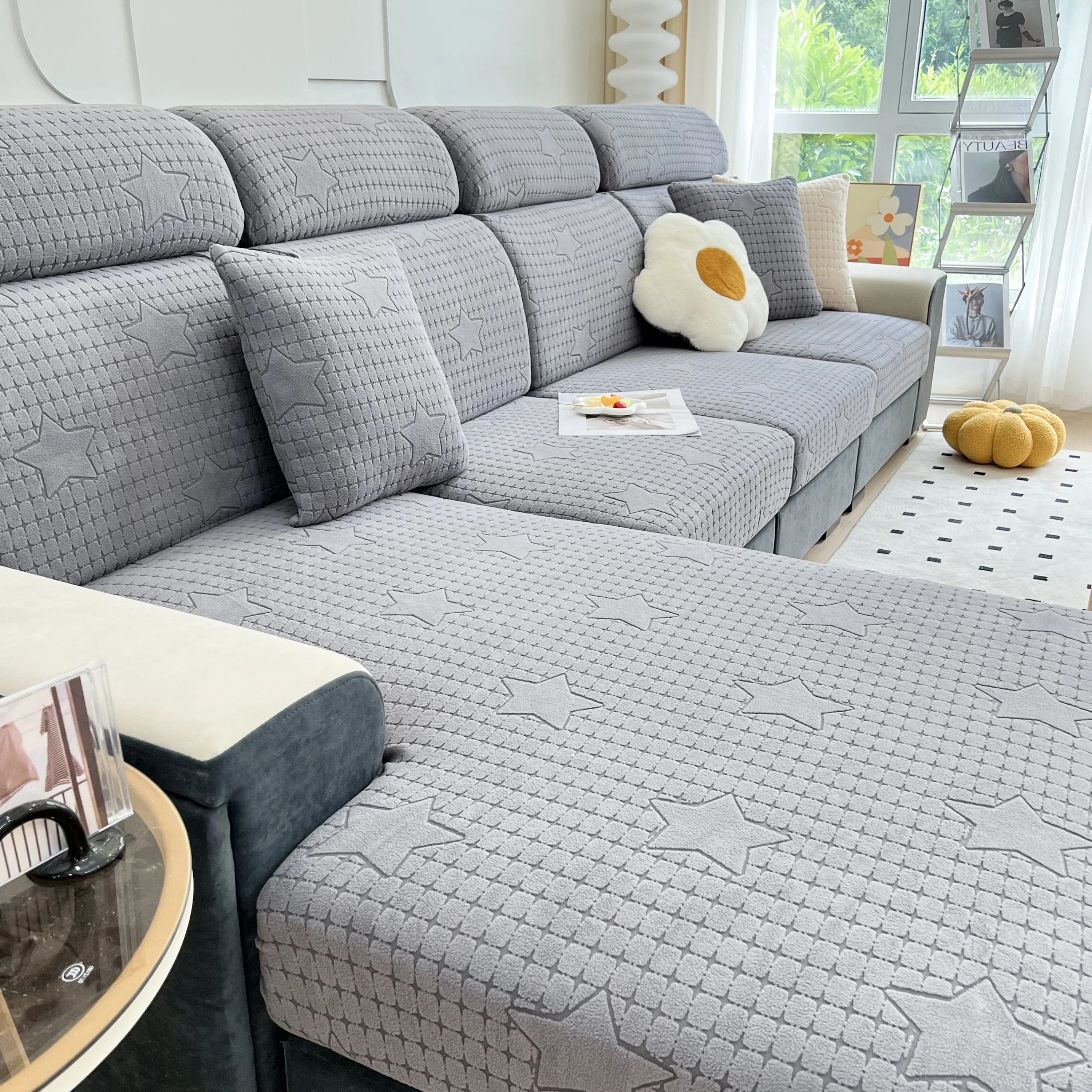 Fleece Fabric Cushion Covers for Sectional Sofas and L-Shaped Couch, Stretch Washable Sofa Seat Covers - Image 57