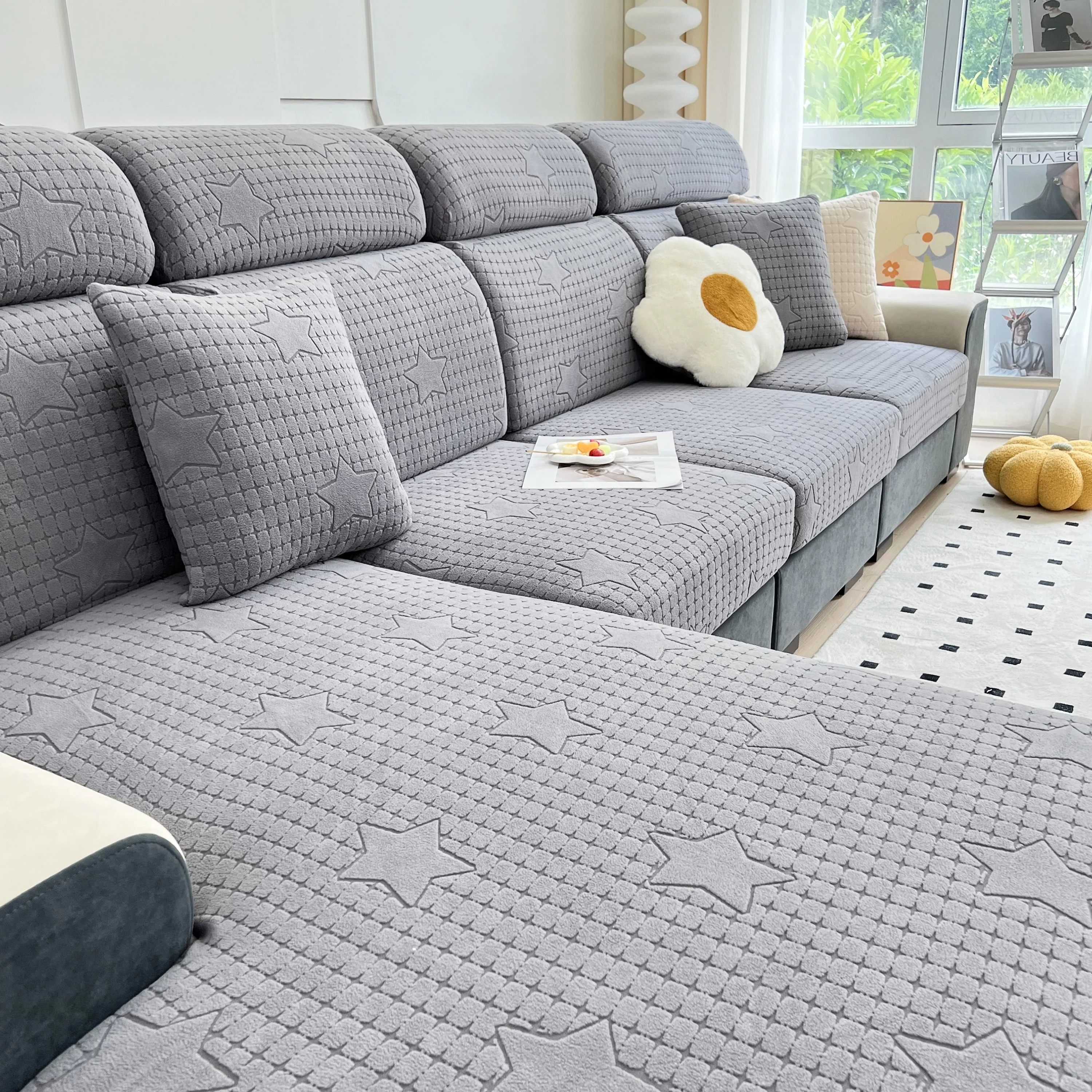 Fleece Fabric Cushion Covers for Sectional Sofas and L-Shaped Couch, Stretch Washable Sofa Seat Covers - Image 58