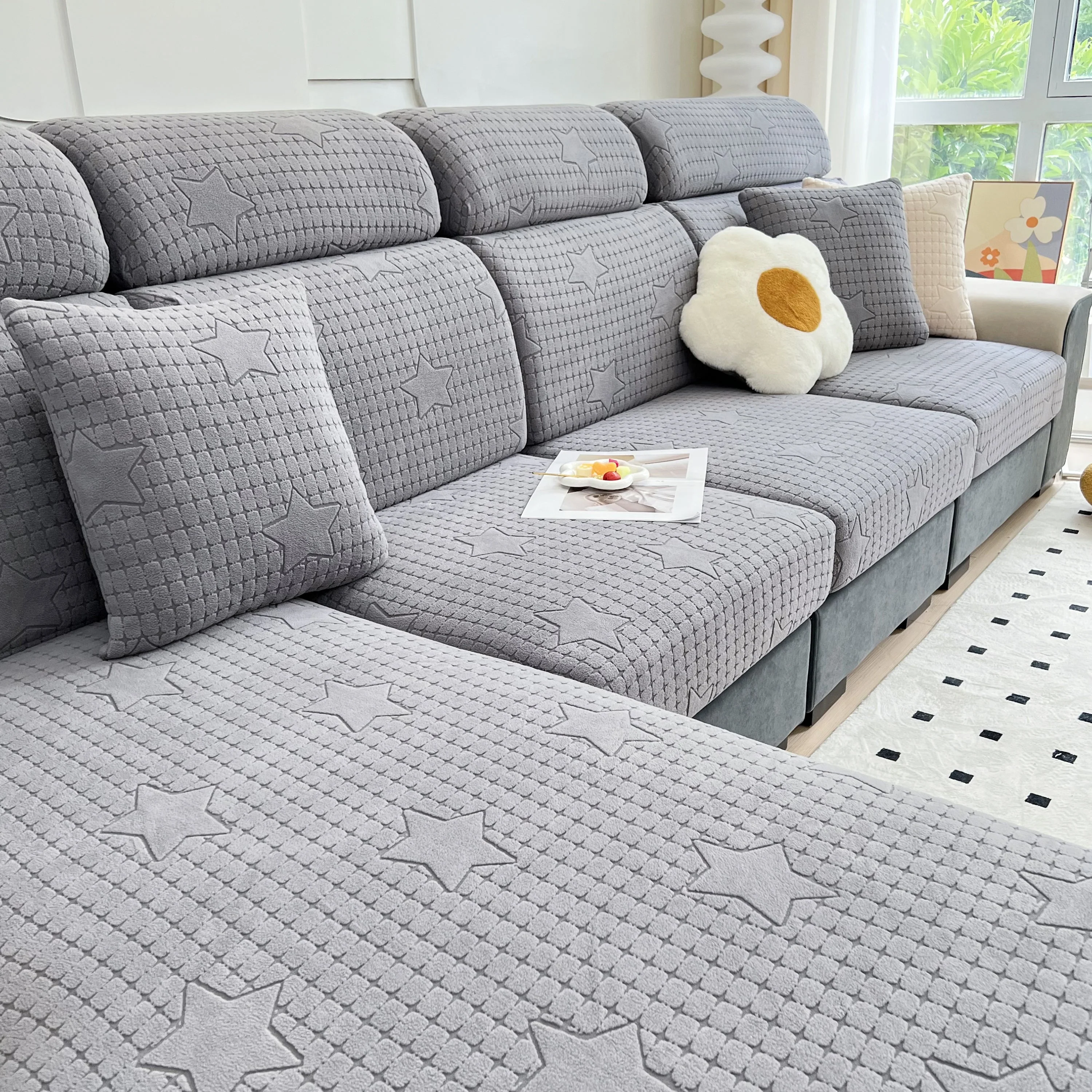 Fleece Fabric Cushion Covers for Sectional Sofas and L-Shaped Couch, Stretch Washable Sofa Seat Covers - Image 59