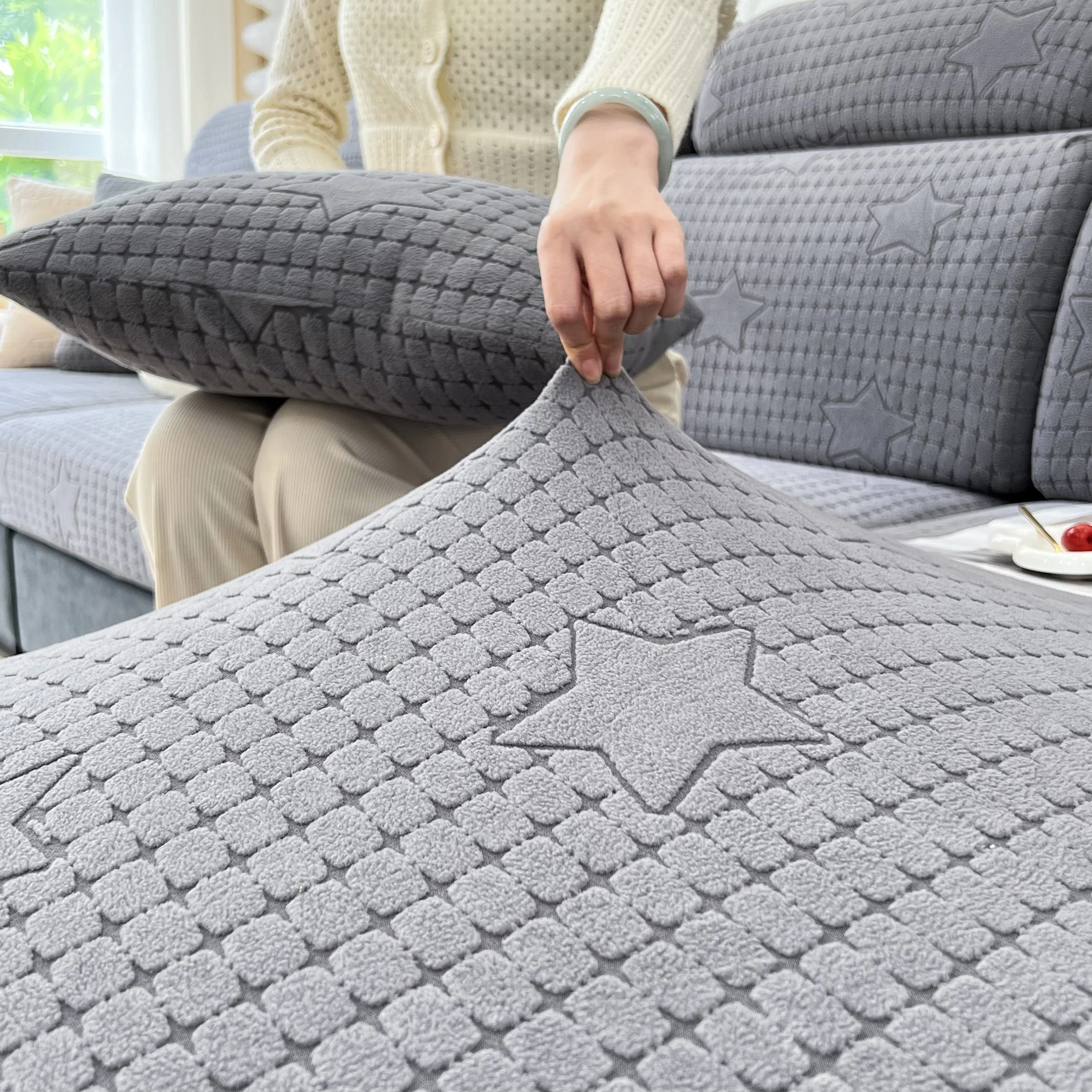 Fleece Fabric Cushion Covers for Sectional Sofas and L-Shaped Couch, Stretch Washable Sofa Seat Covers - Image 60