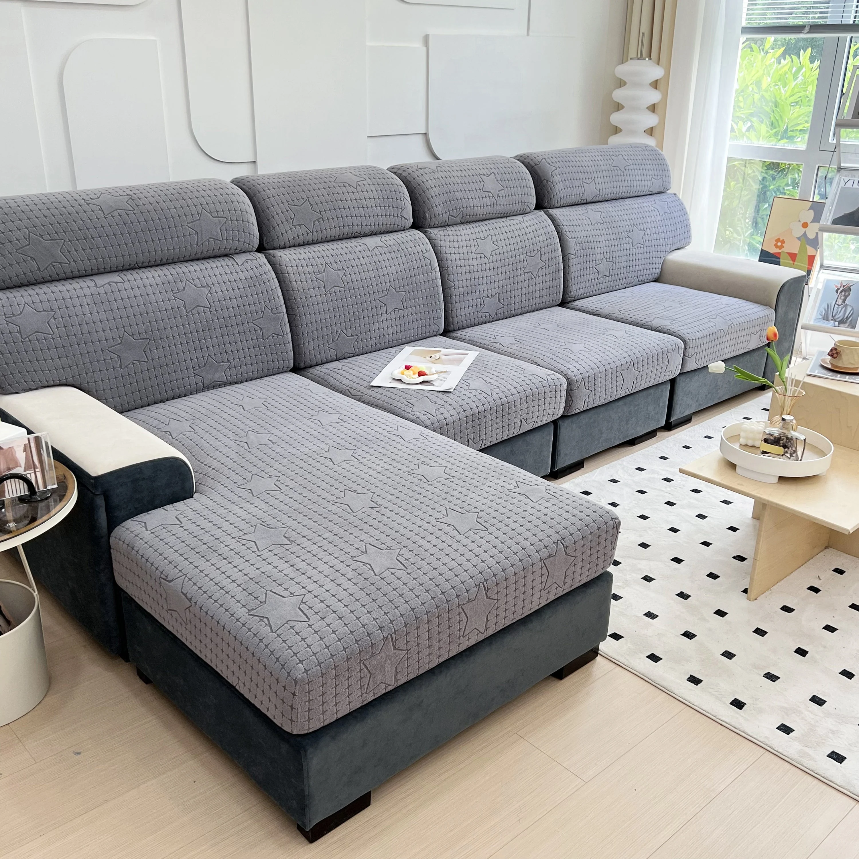 Fleece Fabric Cushion Covers for Sectional Sofas and L-Shaped Couch, Stretch Washable Sofa Seat Covers - Image 61