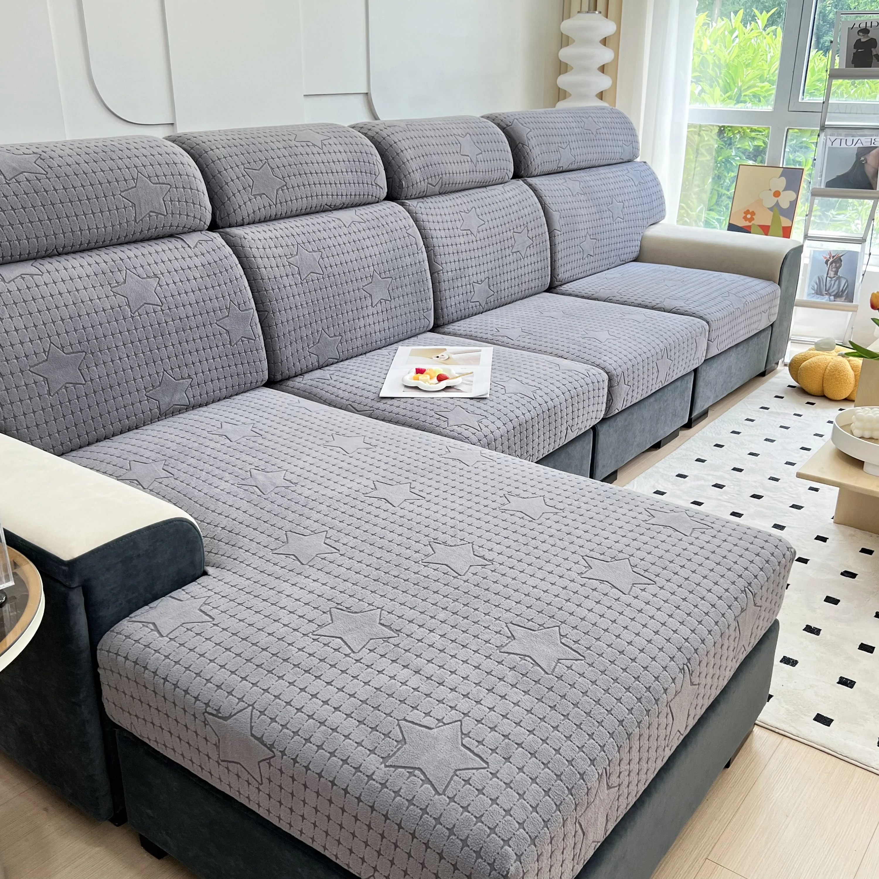 Fleece Fabric Cushion Covers for Sectional Sofas and L-Shaped Couch, Stretch Washable Sofa Seat Covers - Image 62
