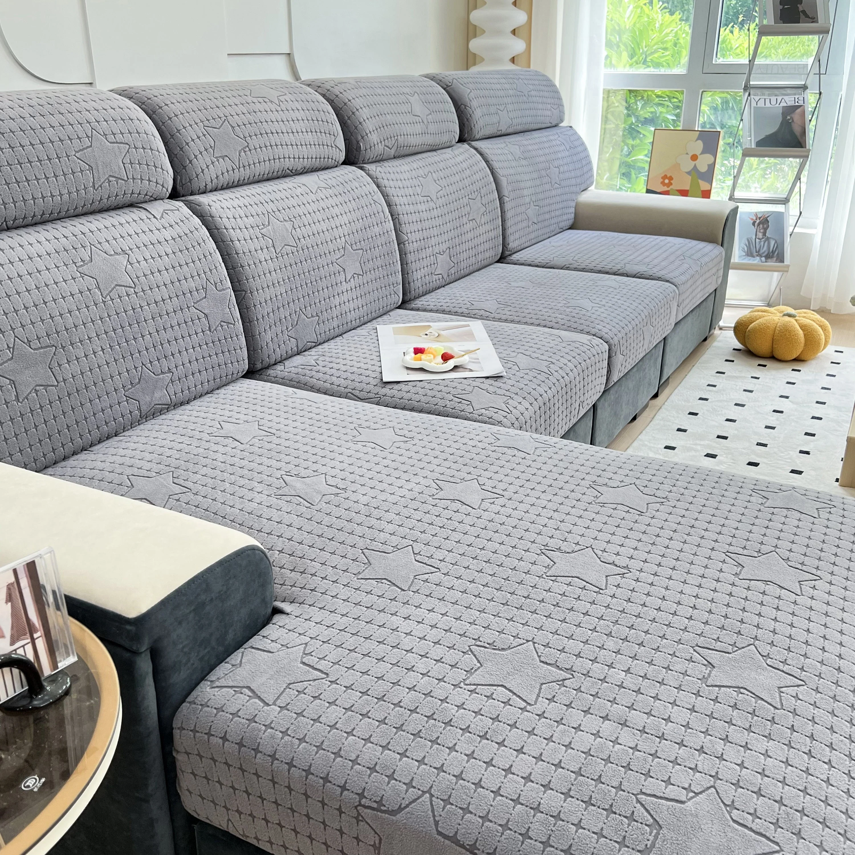 Fleece Fabric Cushion Covers for Sectional Sofas and L-Shaped Couch, Stretch Washable Sofa Seat Covers - Image 63