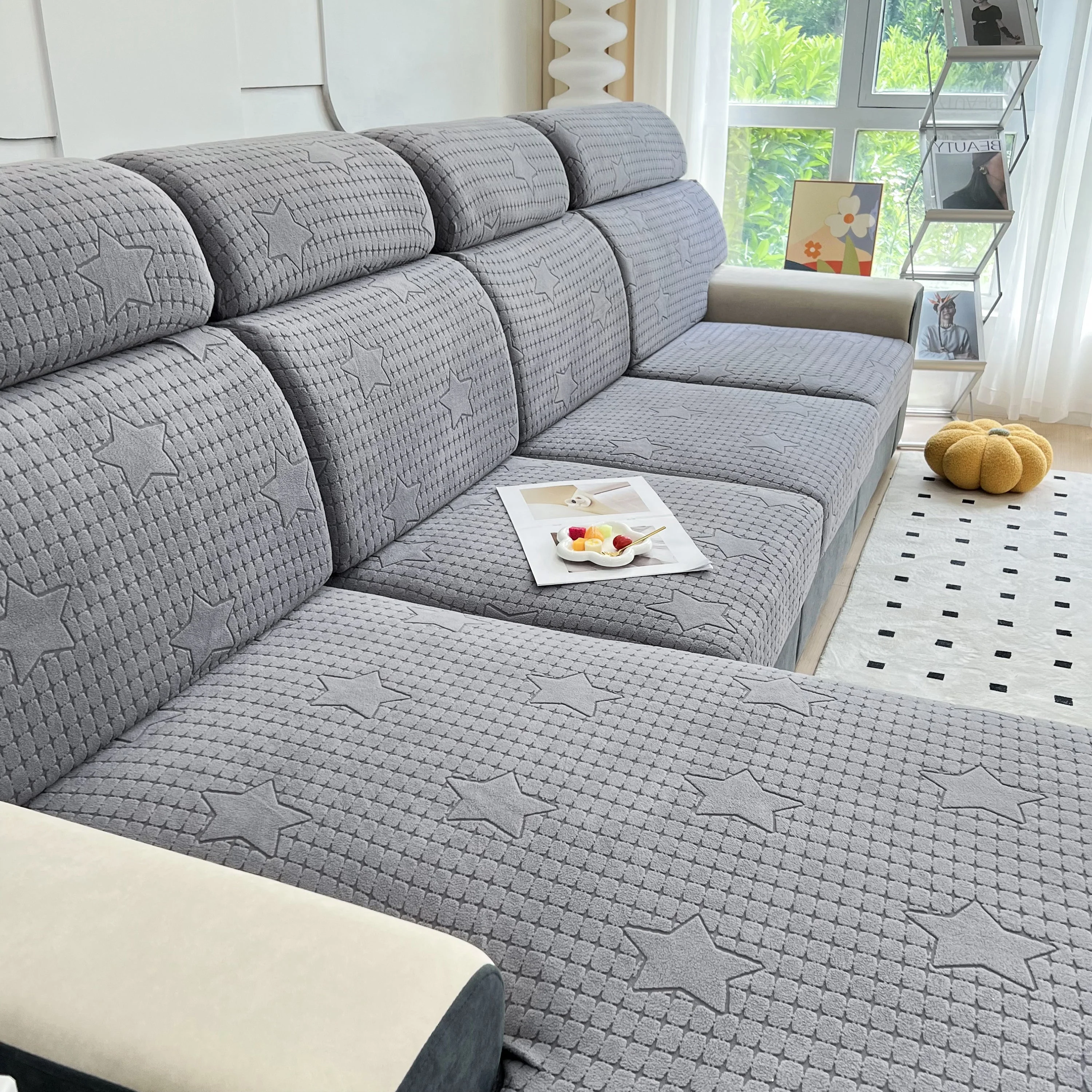 Fleece Fabric Cushion Covers for Sectional Sofas and L-Shaped Couch, Stretch Washable Sofa Seat Covers - Image 64