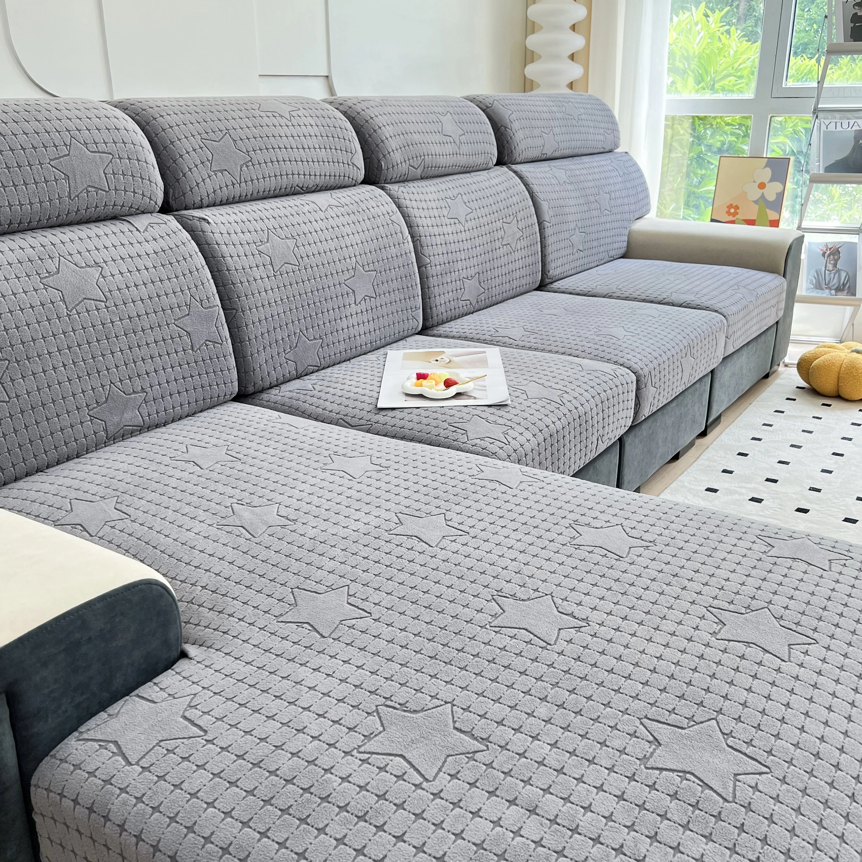 Fleece Fabric Cushion Covers for Sectional Sofas and L-Shaped Couch, Stretch Washable Sofa Seat Covers - Image 65