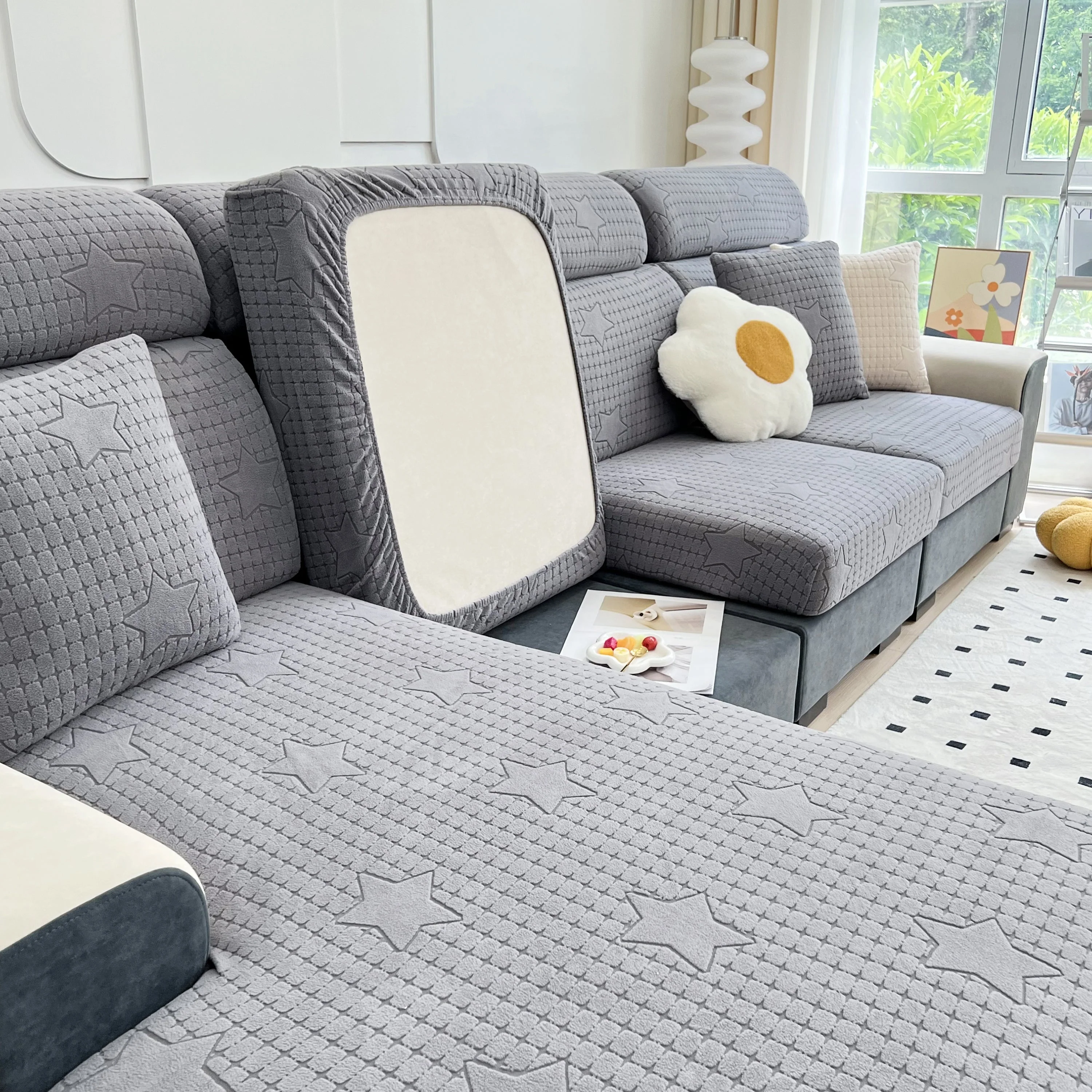 Fleece Fabric Cushion Covers for Sectional Sofas and L-Shaped Couch, Stretch Washable Sofa Seat Covers - Image 67