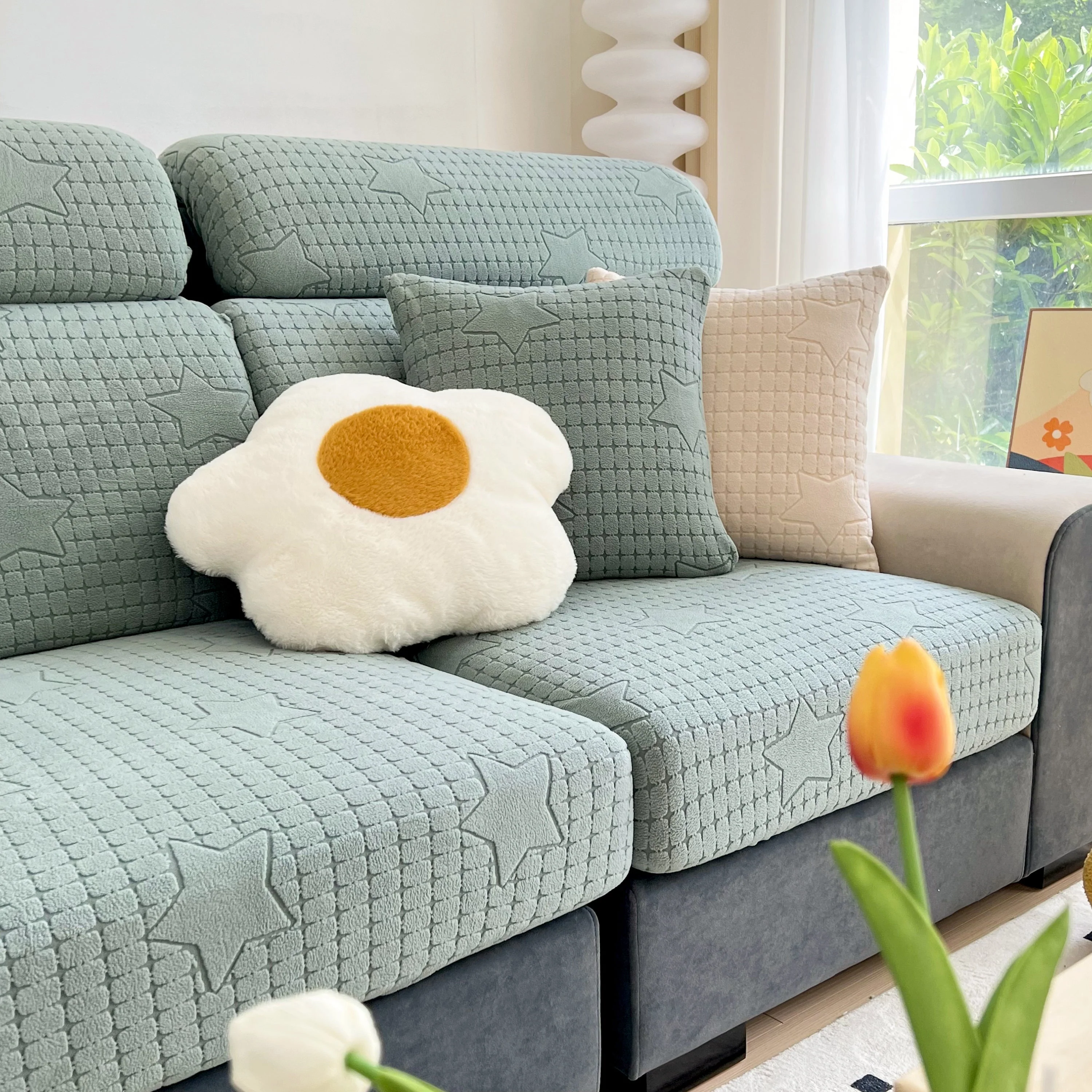 Fleece Fabric Cushion Covers for Sectional Sofas and L-Shaped Couch, Stretch Washable Sofa Seat Covers - Image 7