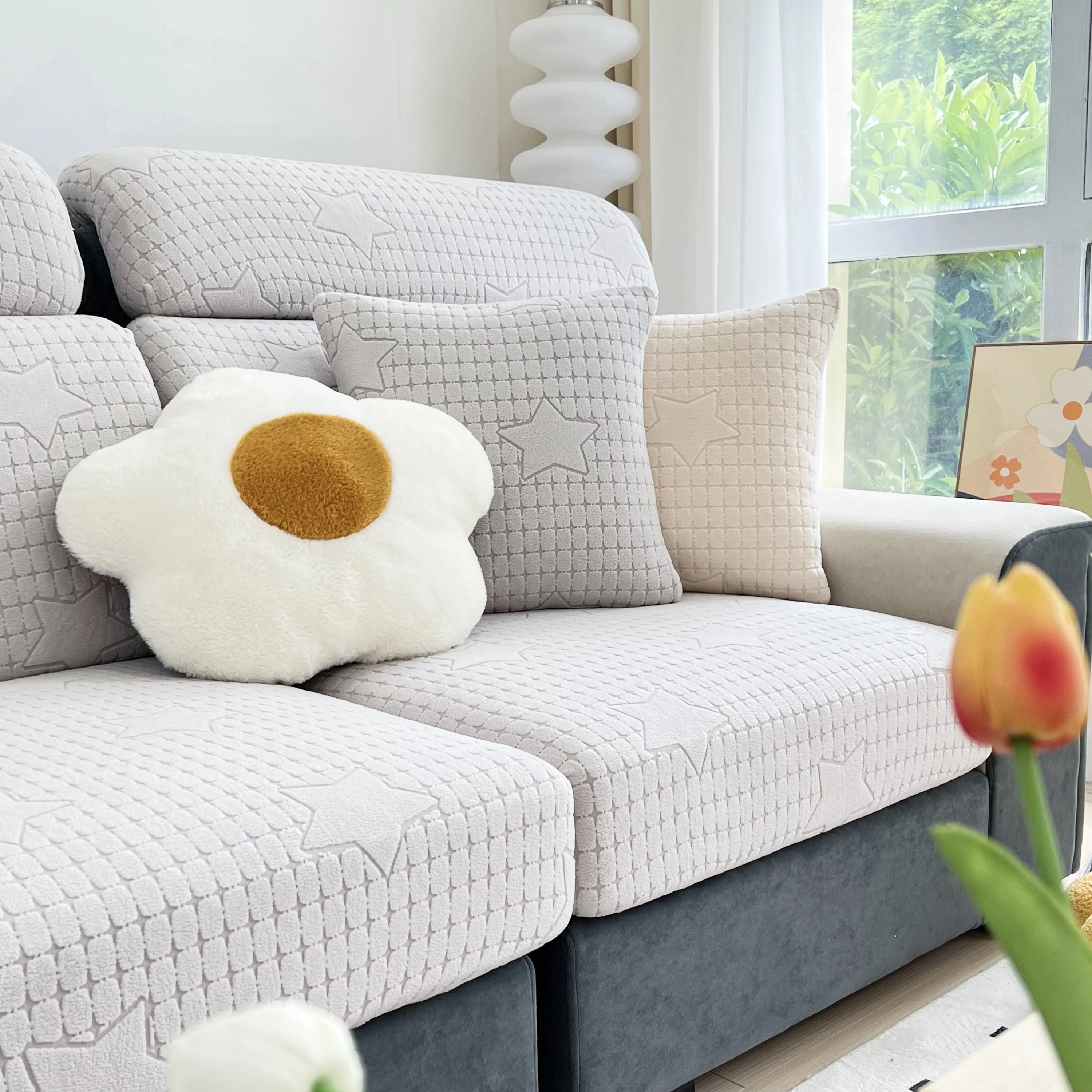 Fleece Fabric Cushion Covers for Sectional Sofas and L-Shaped Couch, Stretch Washable Sofa Seat Covers - Image 73