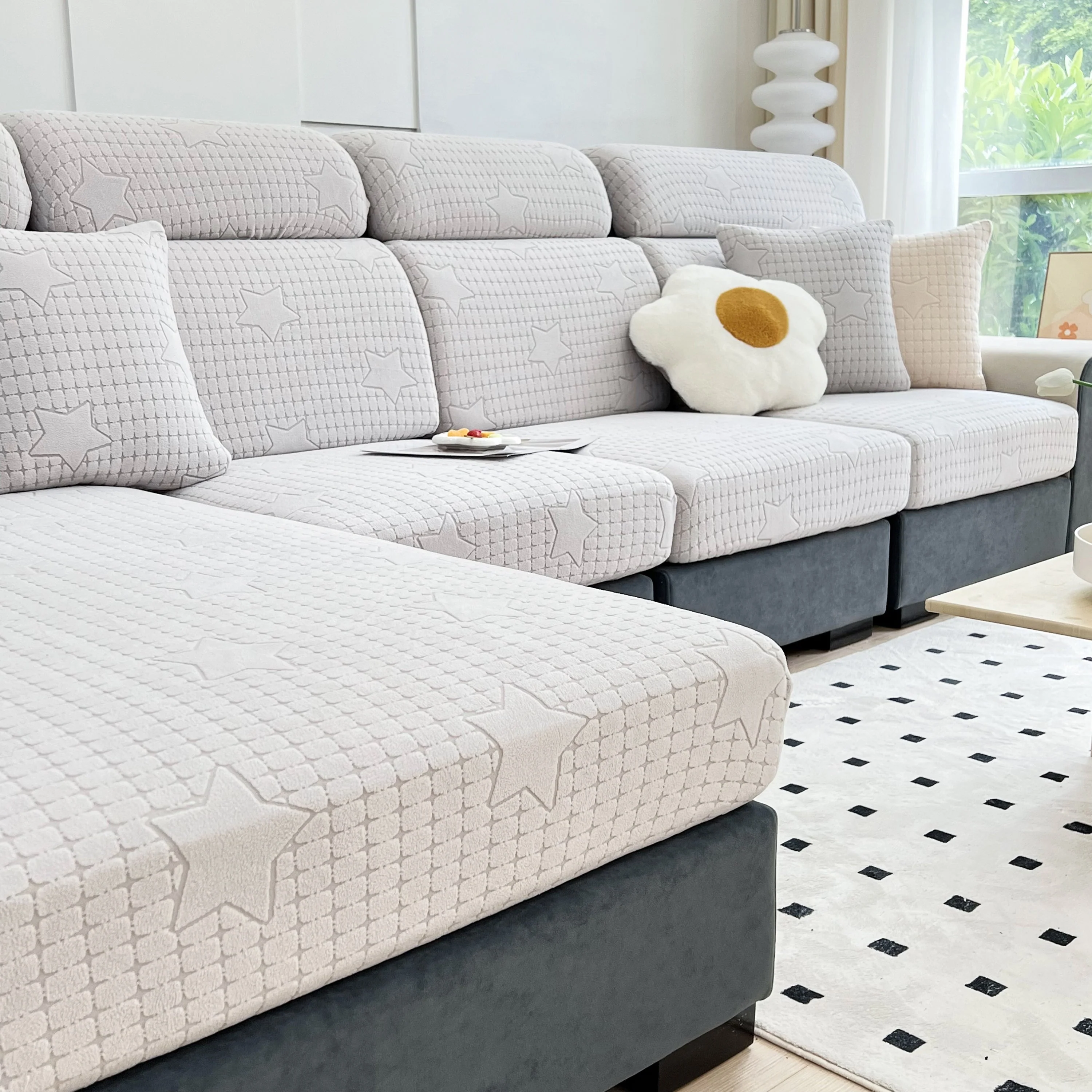 Fleece Fabric Cushion Covers for Sectional Sofas and L-Shaped Couch, Stretch Washable Sofa Seat Covers - Image 75