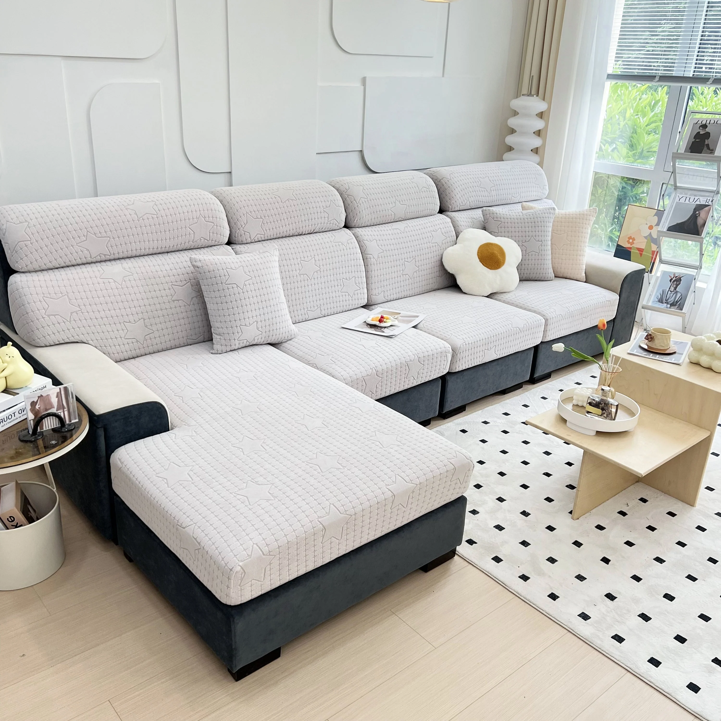 Fleece Fabric Cushion Covers for Sectional Sofas and L-Shaped Couch, Stretch Washable Sofa Seat Covers - Image 76