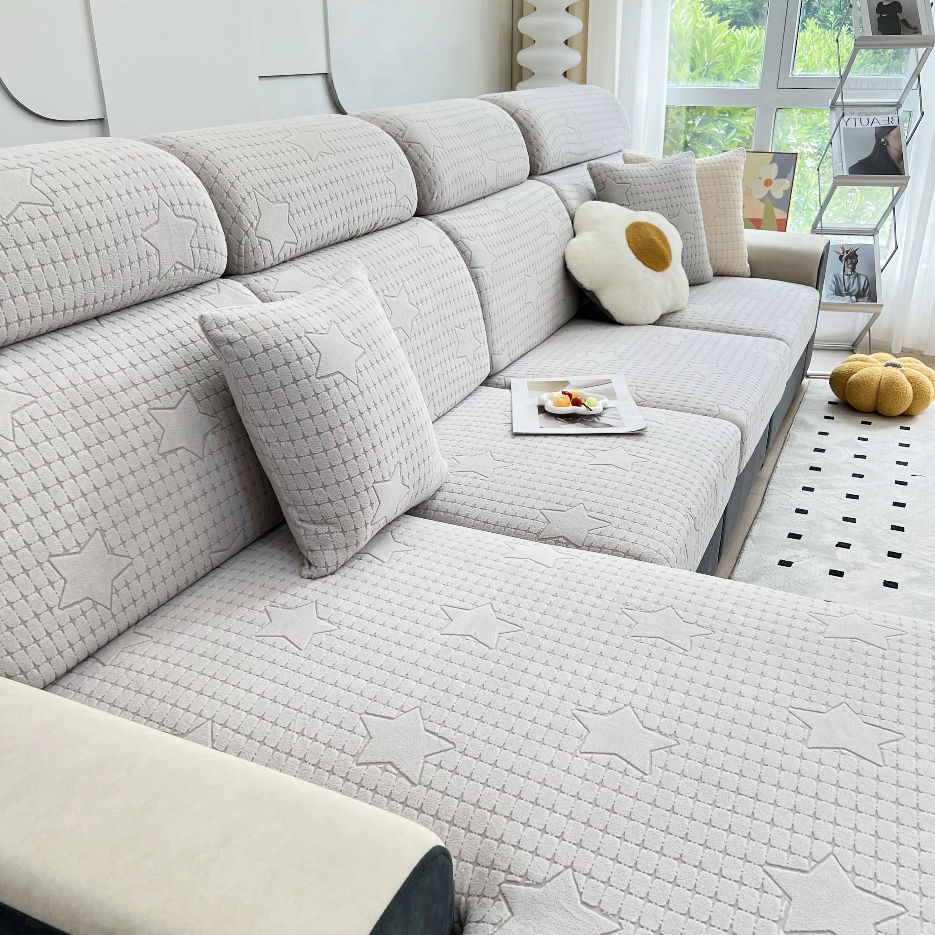 Fleece Fabric Cushion Covers for Sectional Sofas and L-Shaped Couch, Stretch Washable Sofa Seat Covers - Image 79