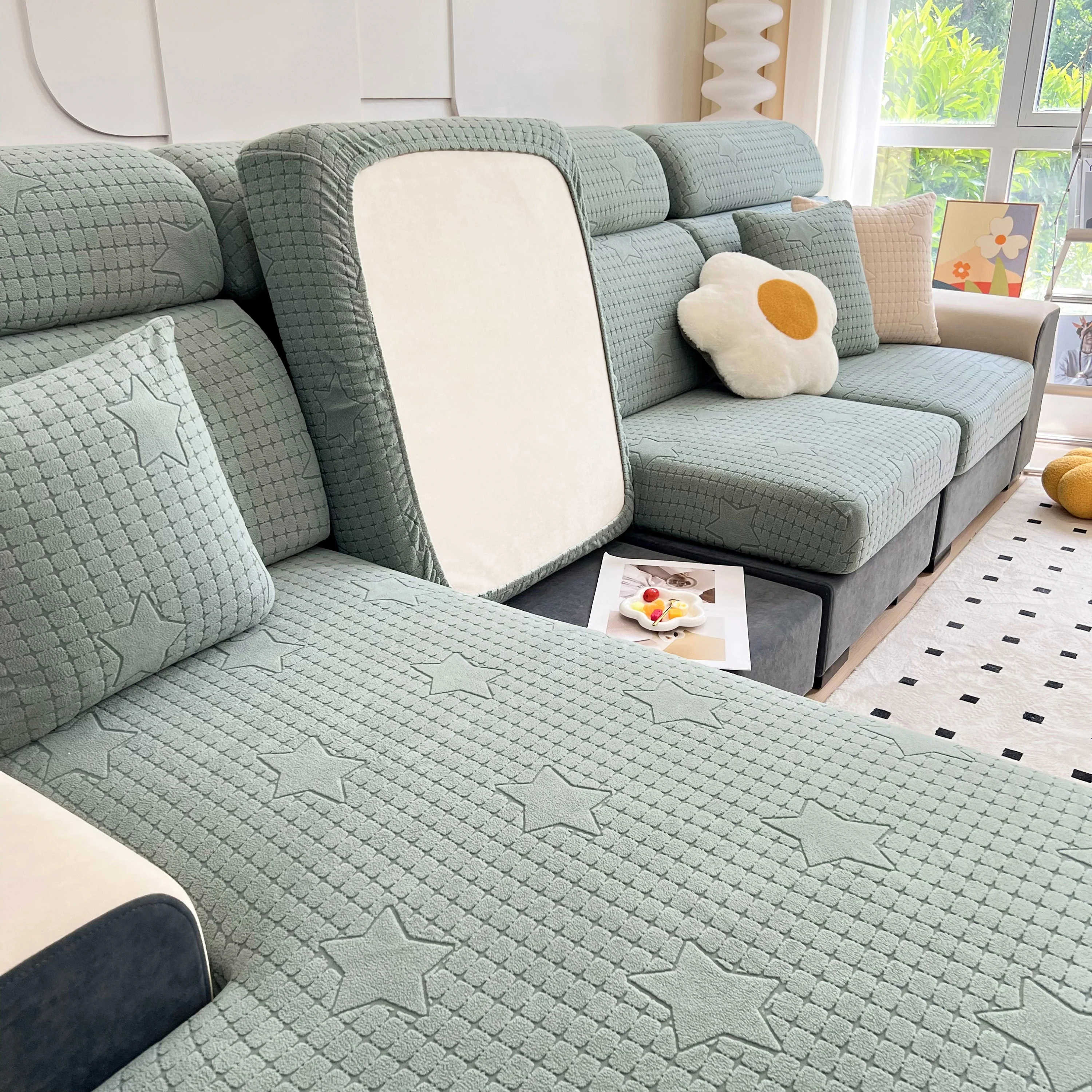 Fleece Fabric Cushion Covers for Sectional Sofas and L-Shaped Couch, Stretch Washable Sofa Seat Covers - Image 8
