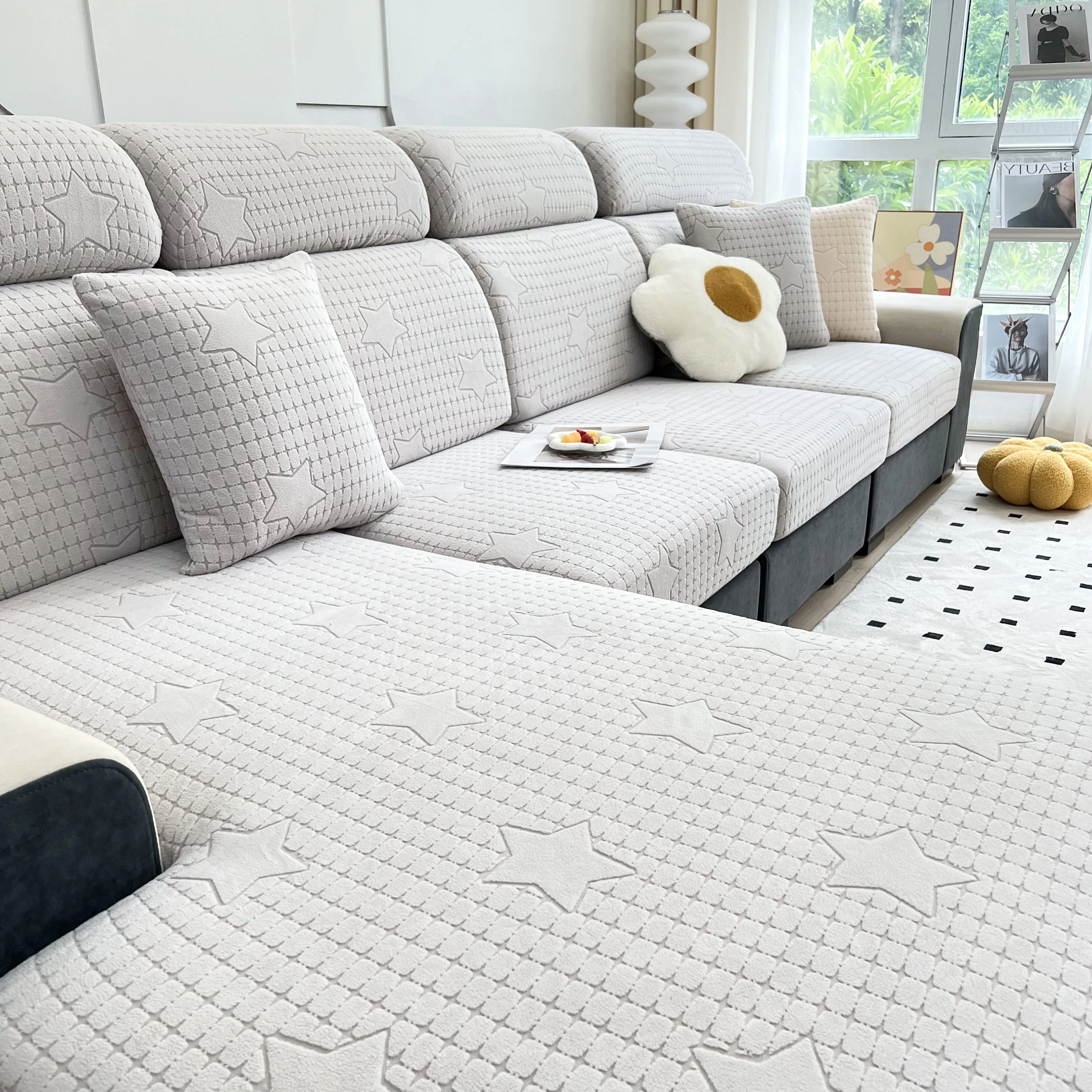 Fleece Fabric Cushion Covers for Sectional Sofas and L-Shaped Couch, Stretch Washable Sofa Seat Covers - Image 80