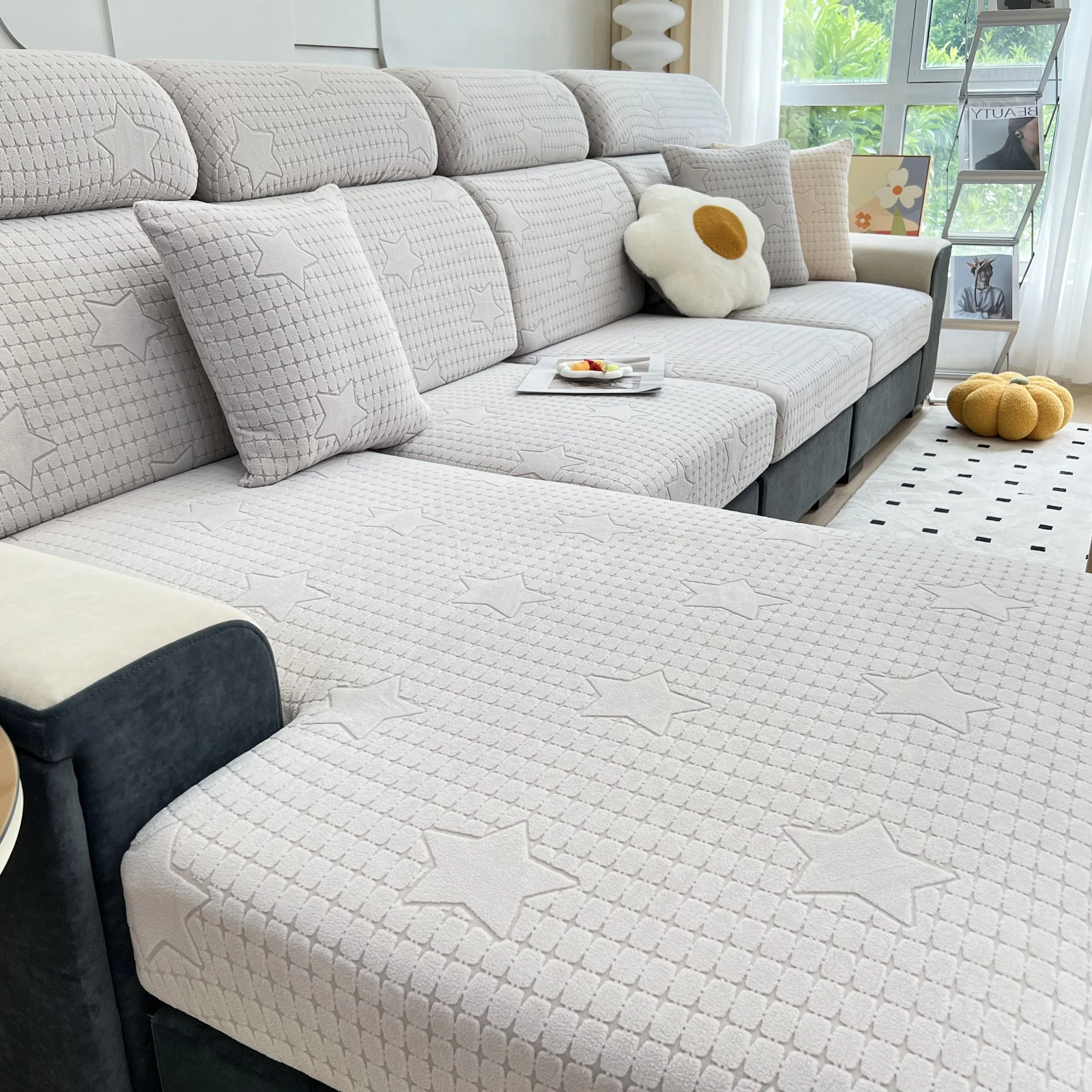 Fleece Fabric Cushion Covers for Sectional Sofas and L-Shaped Couch, Stretch Washable Sofa Seat Covers - Image 81
