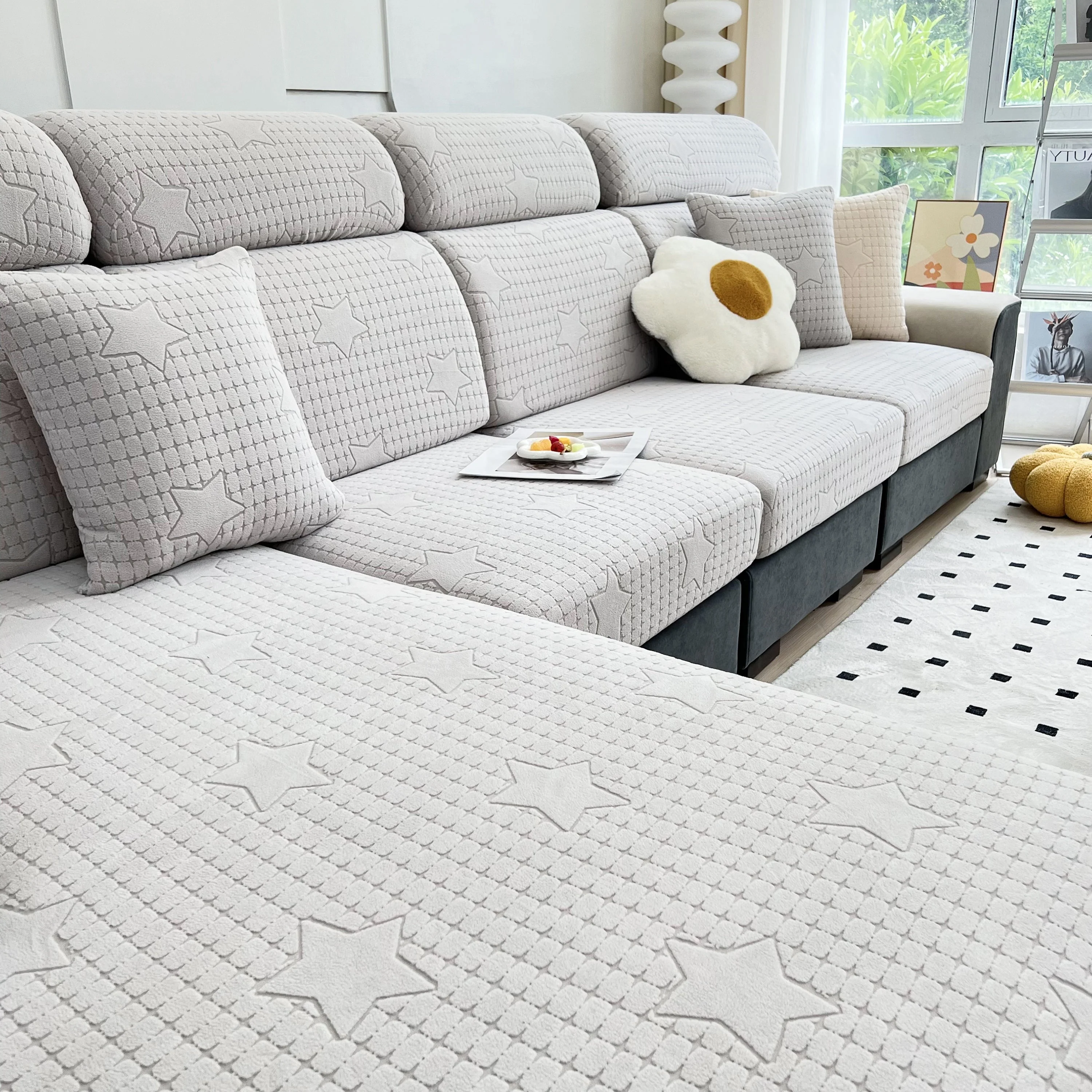 Fleece Fabric Cushion Covers for Sectional Sofas and L-Shaped Couch, Stretch Washable Sofa Seat Covers - Image 82