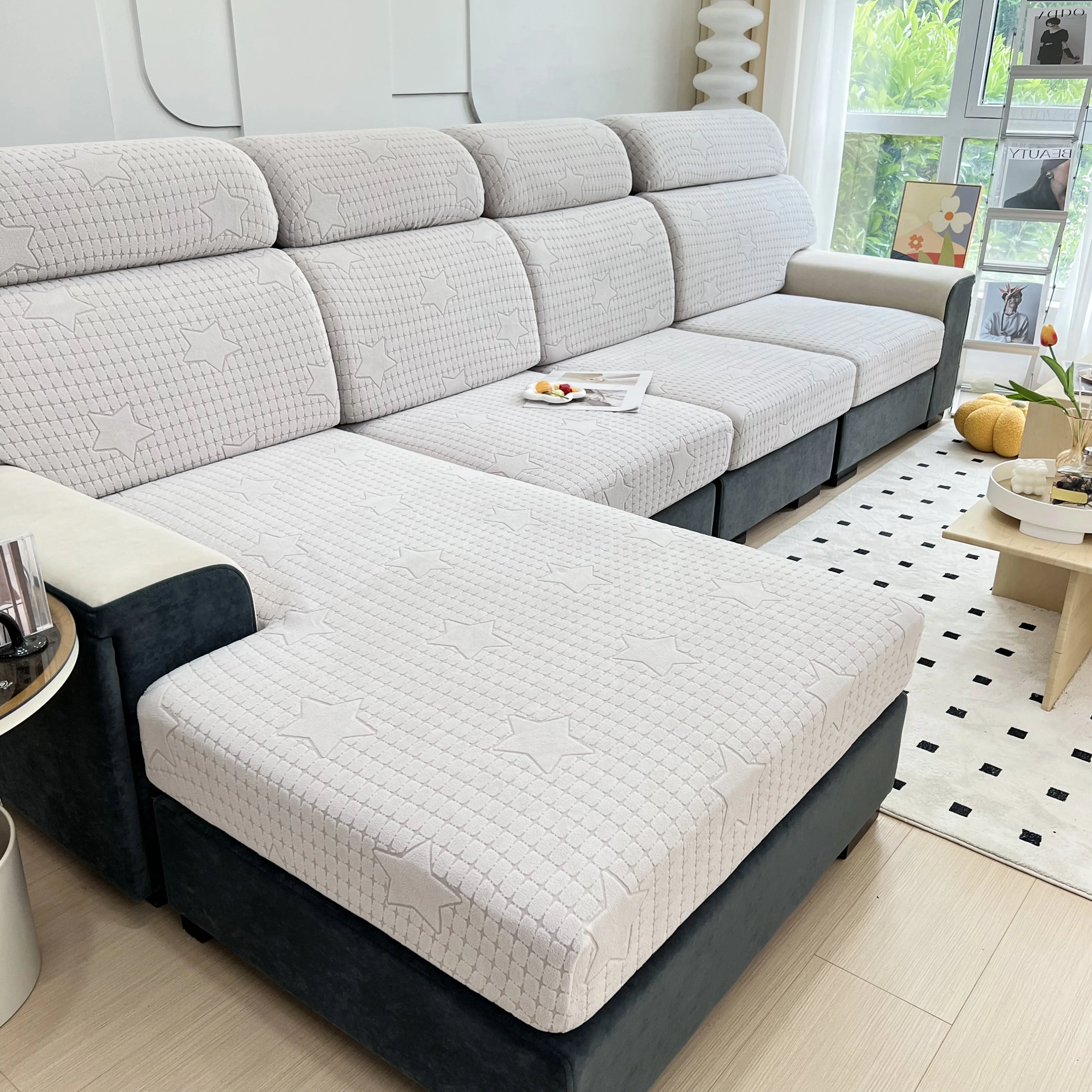 Fleece Fabric Cushion Covers for Sectional Sofas and L-Shaped Couch, Stretch Washable Sofa Seat Covers - Image 85