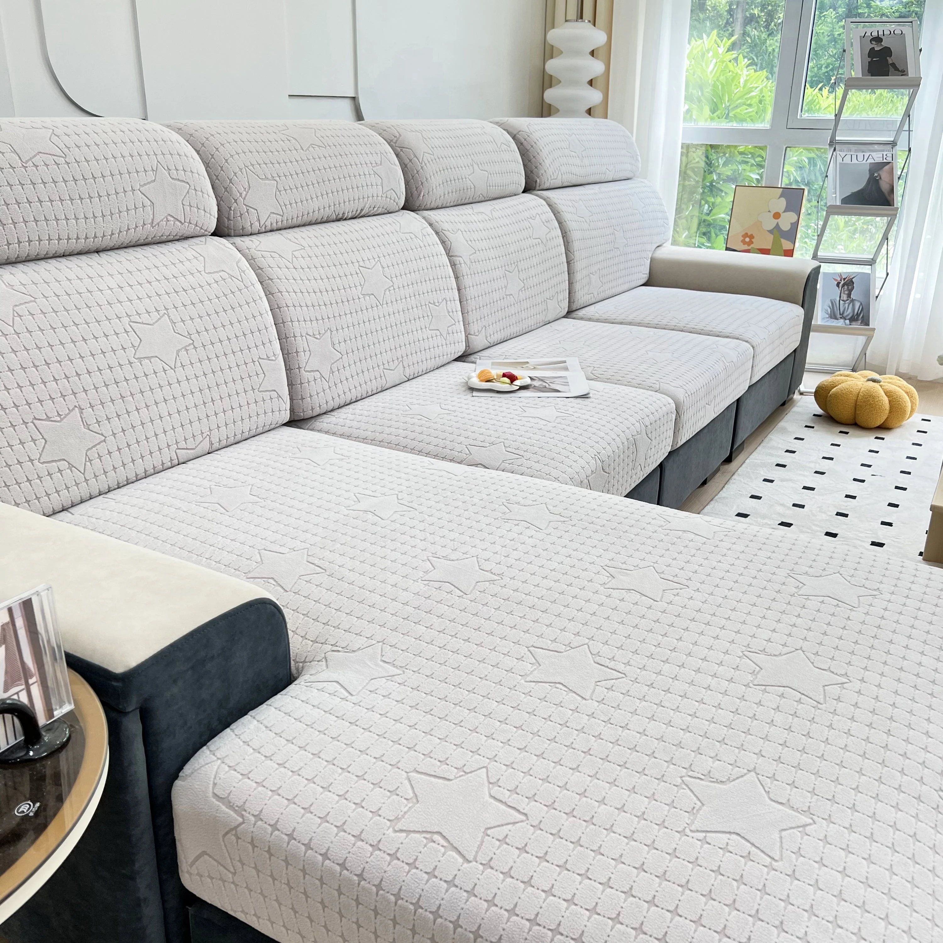 Fleece Fabric Cushion Covers for Sectional Sofas and L-Shaped Couch, Stretch Washable Sofa Seat Covers - Image 86