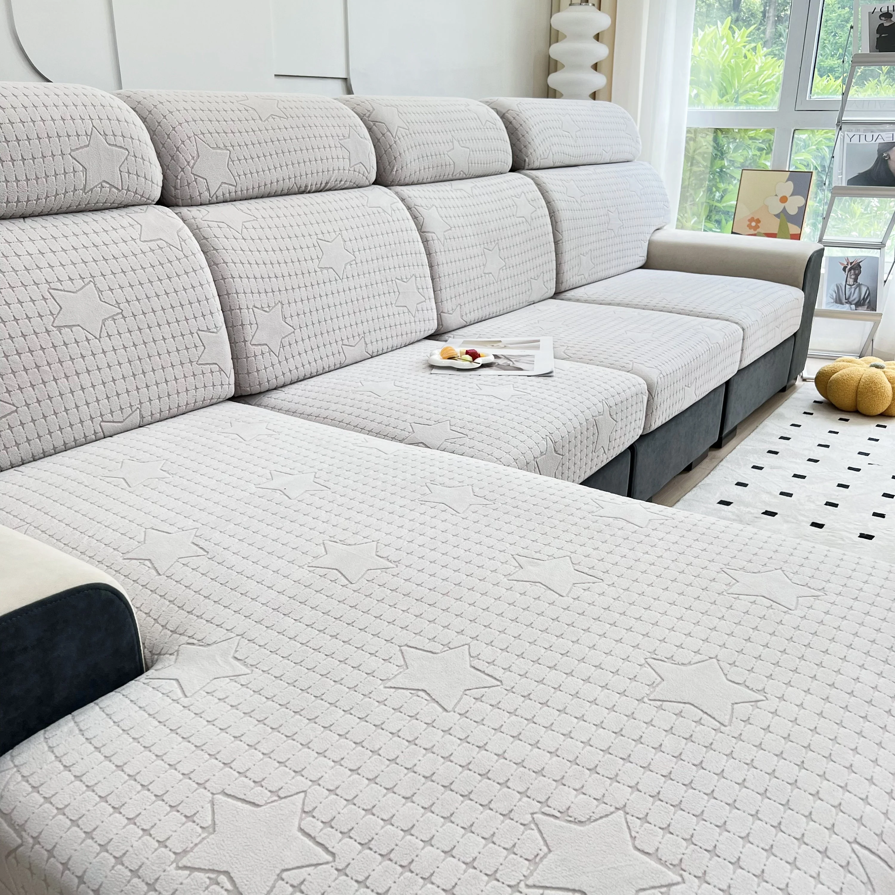 Fleece Fabric Cushion Covers for Sectional Sofas and L-Shaped Couch, Stretch Washable Sofa Seat Covers - Image 88