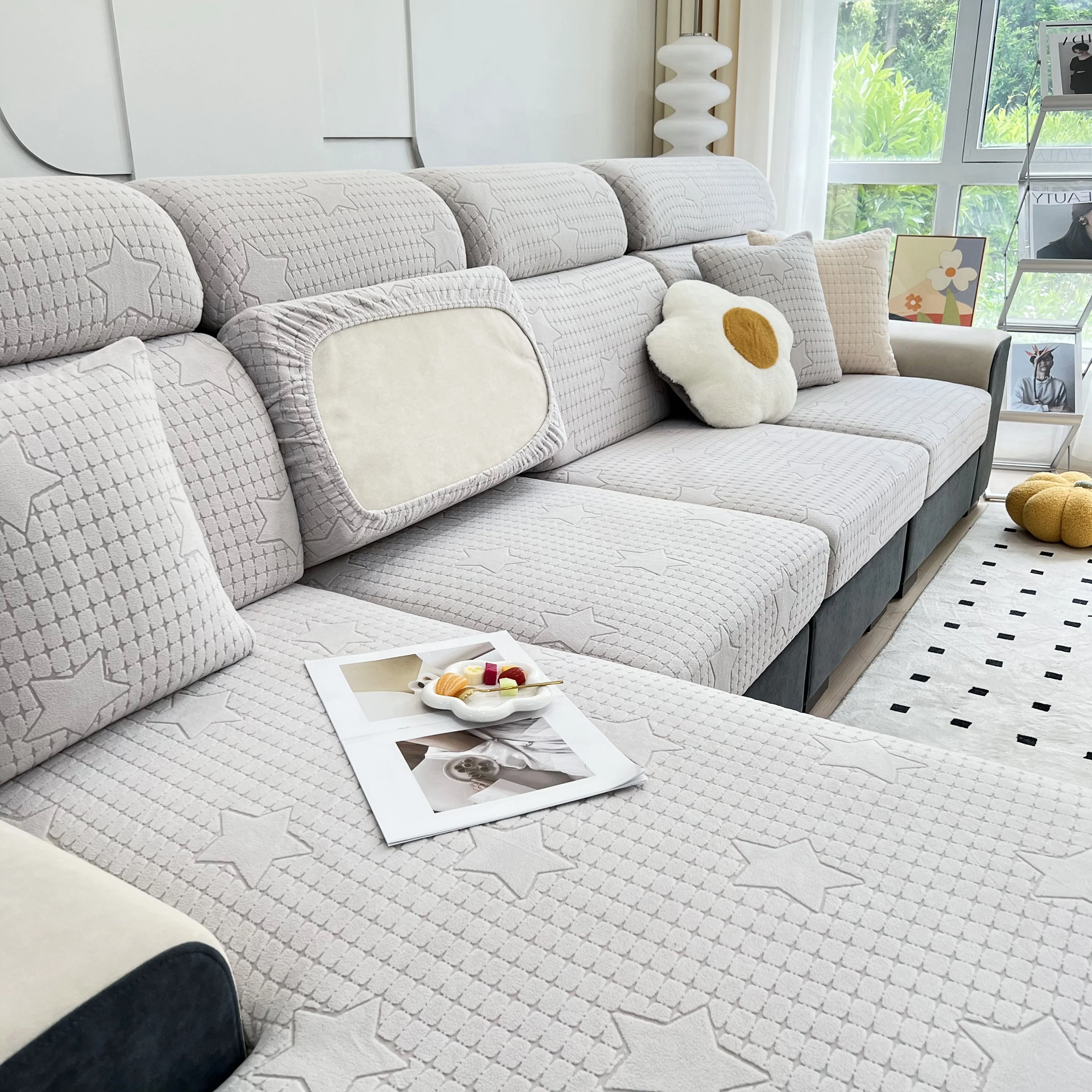 Fleece Fabric Cushion Covers for Sectional Sofas and L-Shaped Couch, Stretch Washable Sofa Seat Covers - Image 89