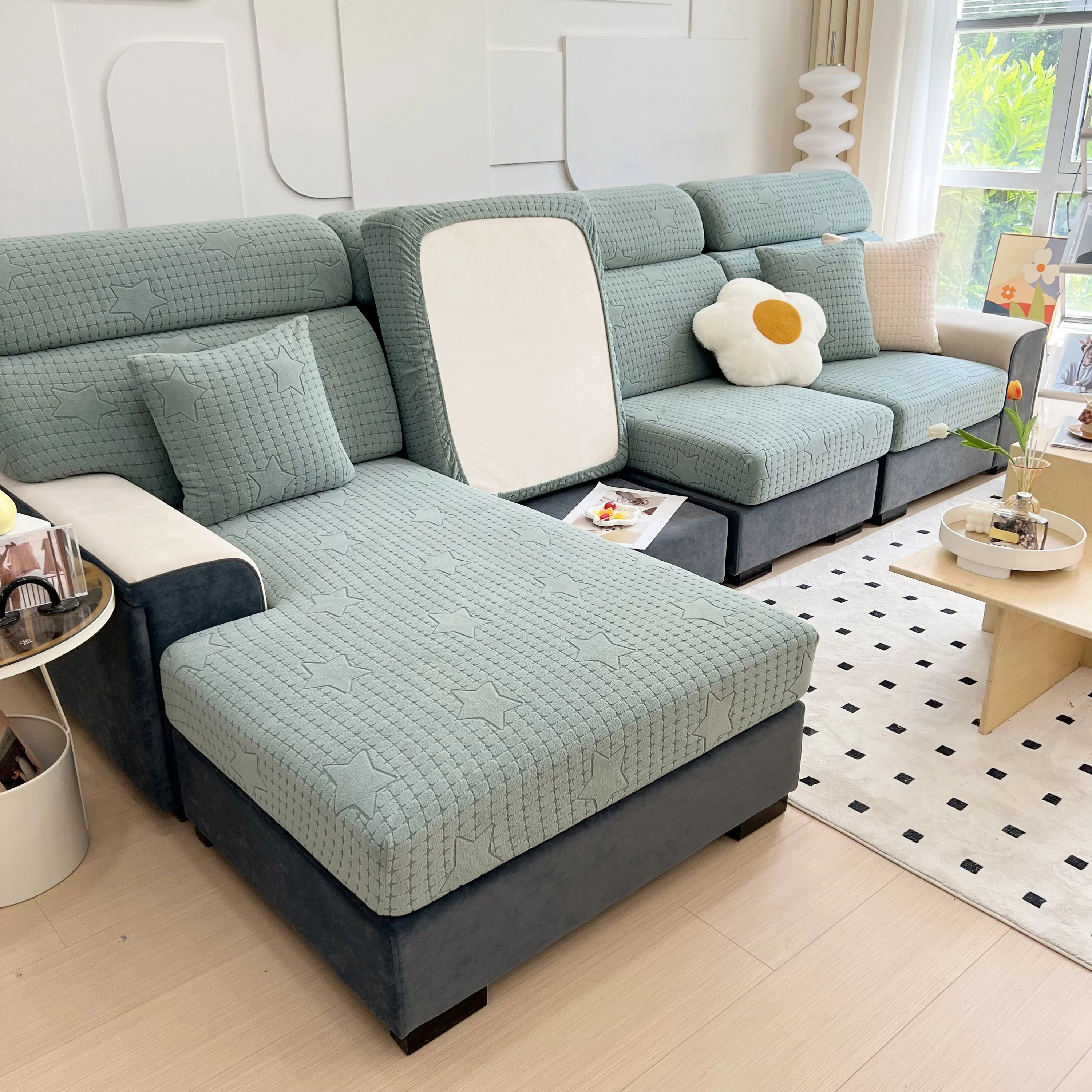 Fleece Fabric Cushion Covers for Sectional Sofas and L-Shaped Couch, Stretch Washable Sofa Seat Covers - Image 9