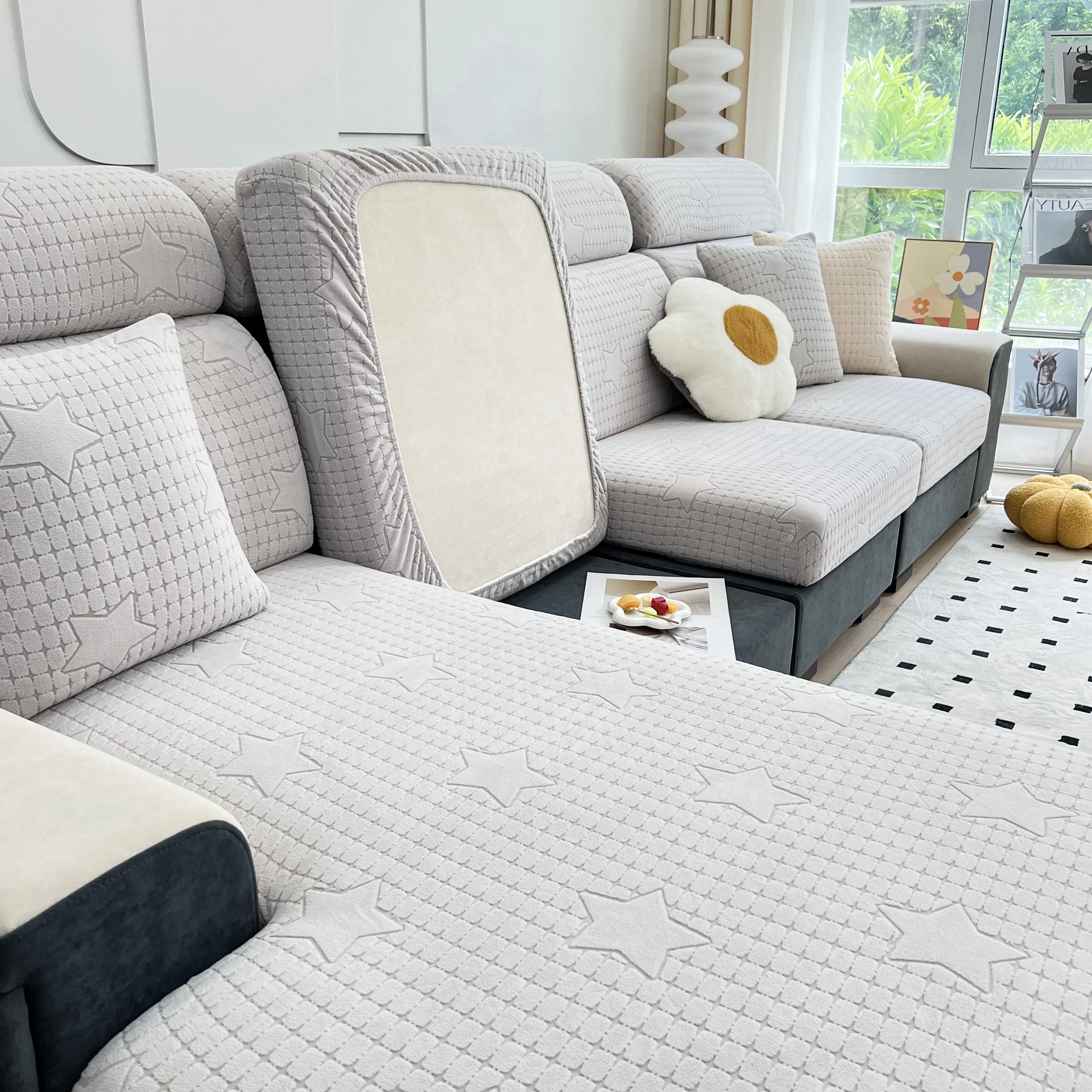 Fleece Fabric Cushion Covers for Sectional Sofas and L-Shaped Couch, Stretch Washable Sofa Seat Covers - Image 90