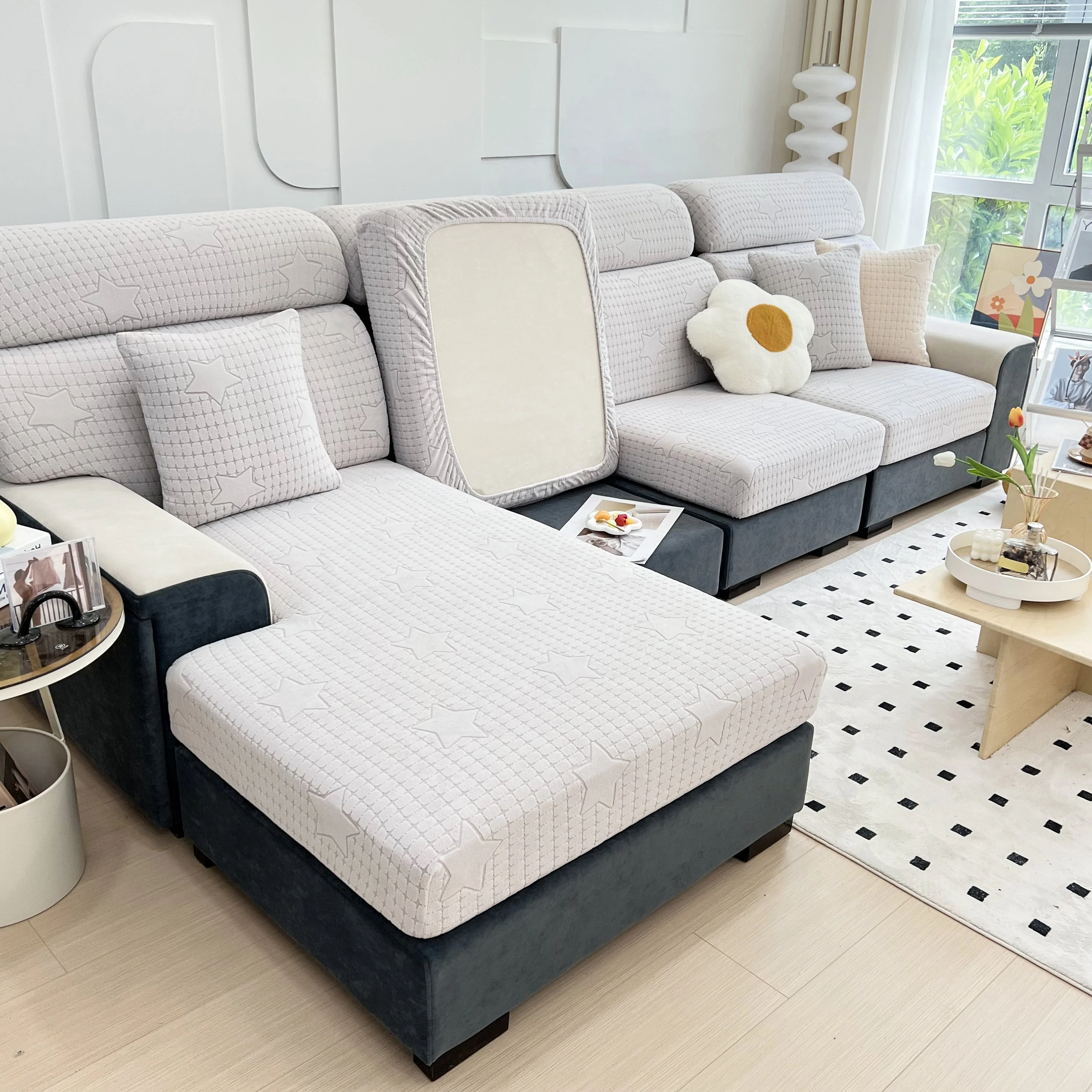 Fleece Fabric Cushion Covers for Sectional Sofas and L-Shaped Couch, Stretch Washable Sofa Seat Covers - Image 91