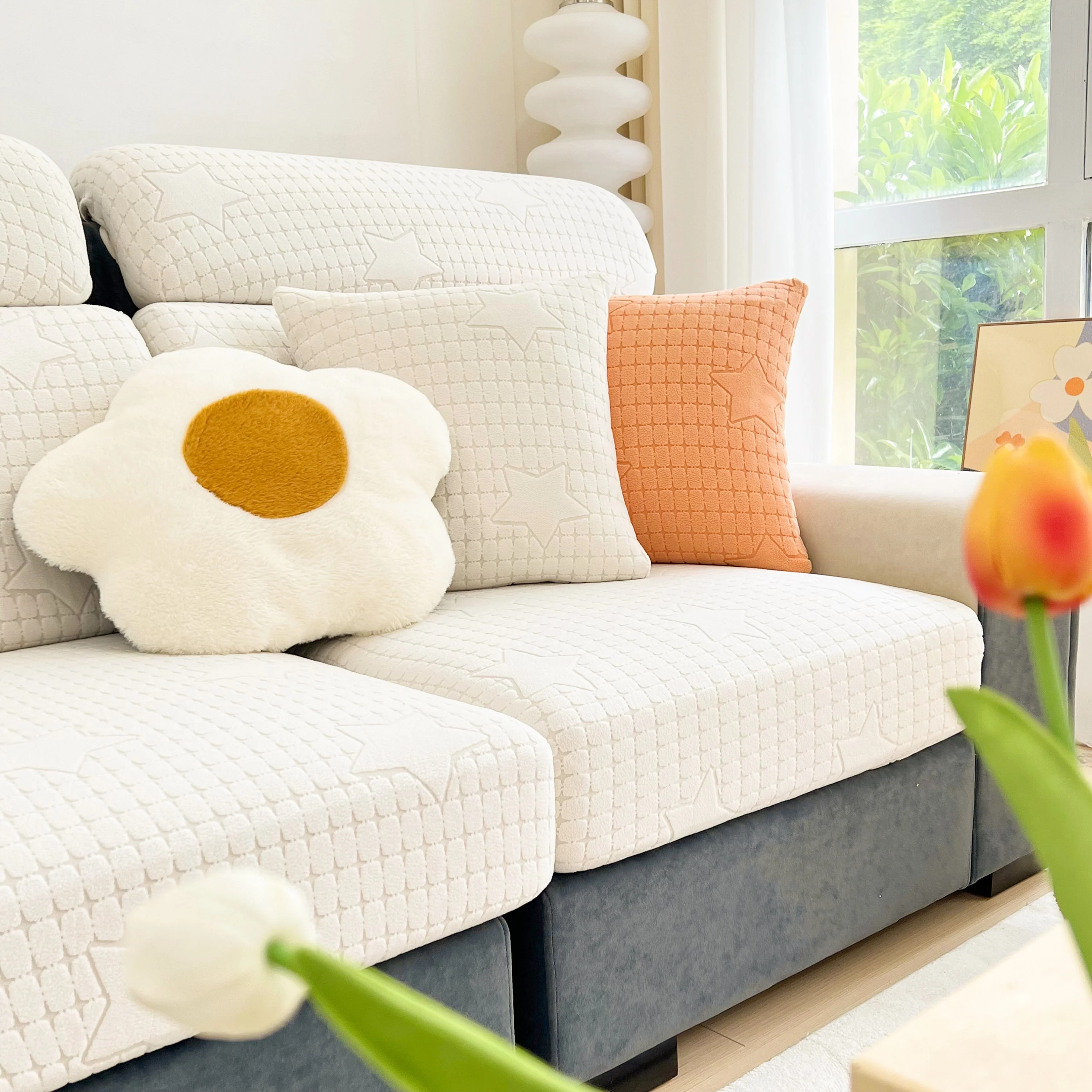 Fleece Fabric Cushion Covers for Sectional Sofas and L-Shaped Couch, Stretch Washable Sofa Seat Covers - Image 96