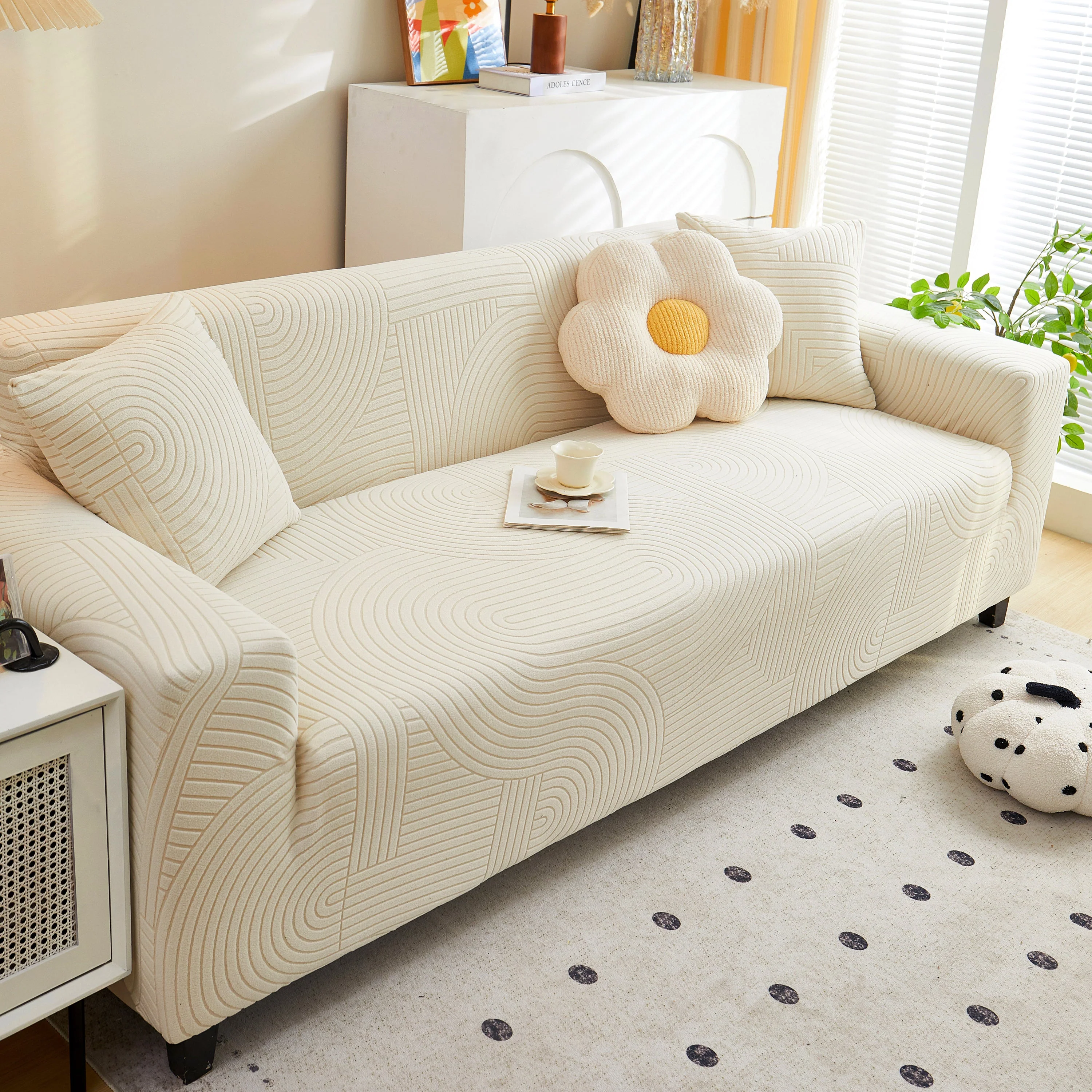 Fleece Stretch Sofa Slipcover Washable Soft Spandex Couch Cover Furniture Protector - Image 11