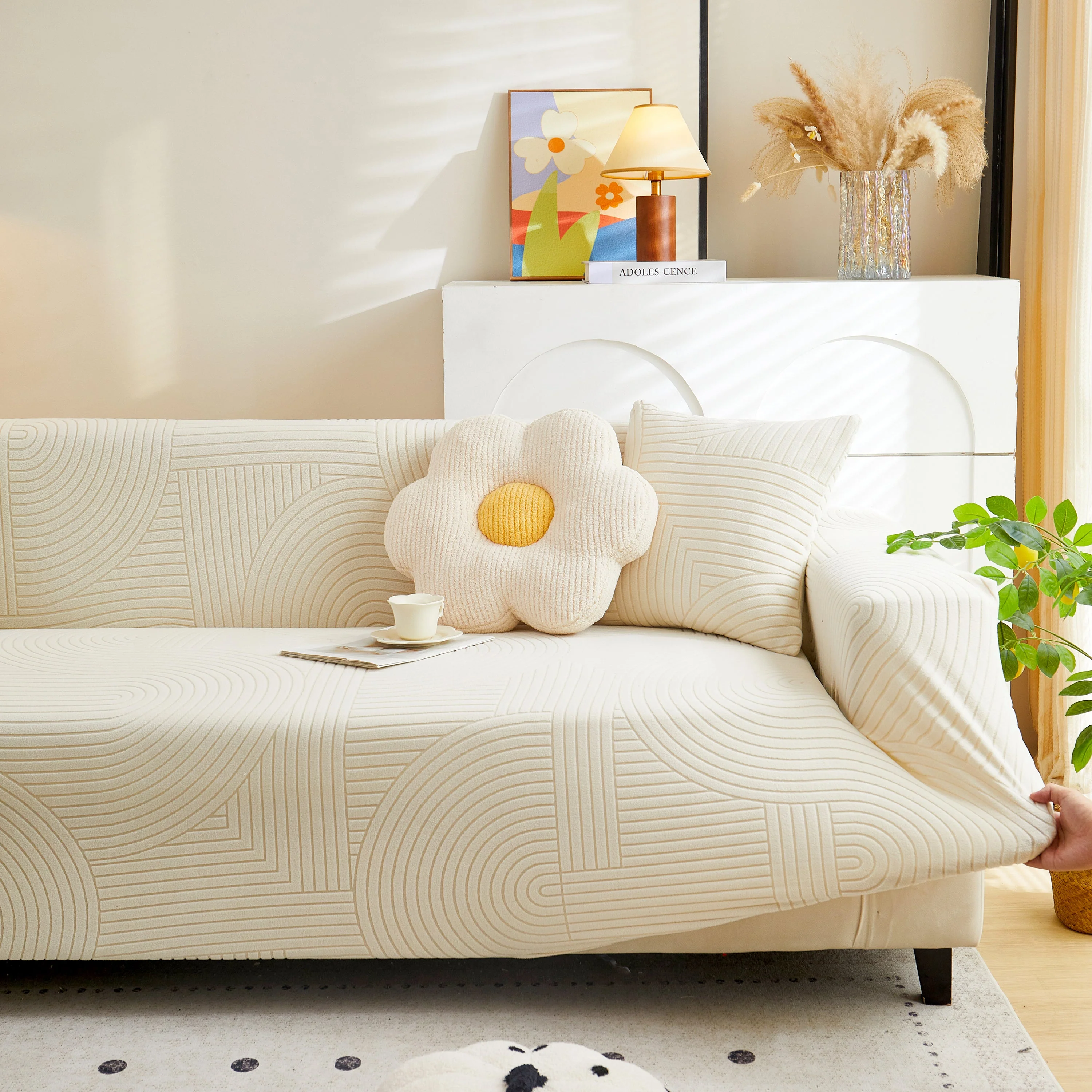 Fleece Stretch Sofa Slipcover Washable Soft Spandex Couch Cover Furniture Protector - Image 13