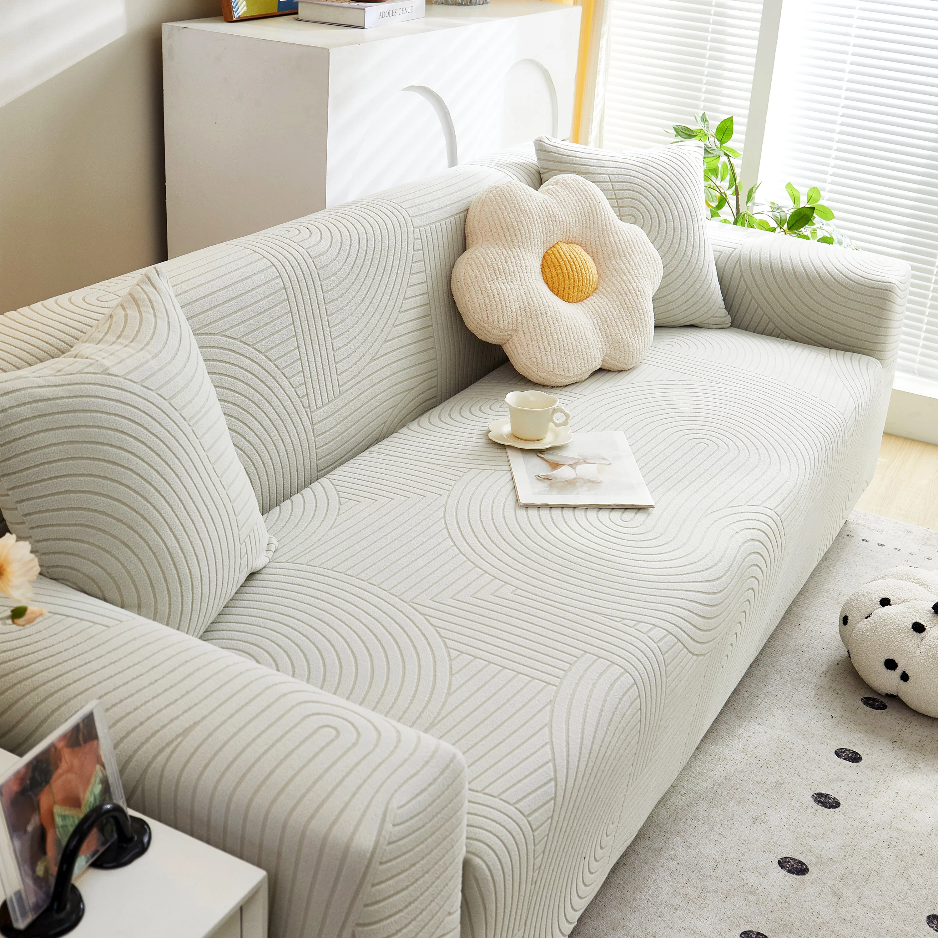 Fleece Stretch Sofa Slipcover Washable Soft Spandex Couch Cover Furniture Protector - Image 22
