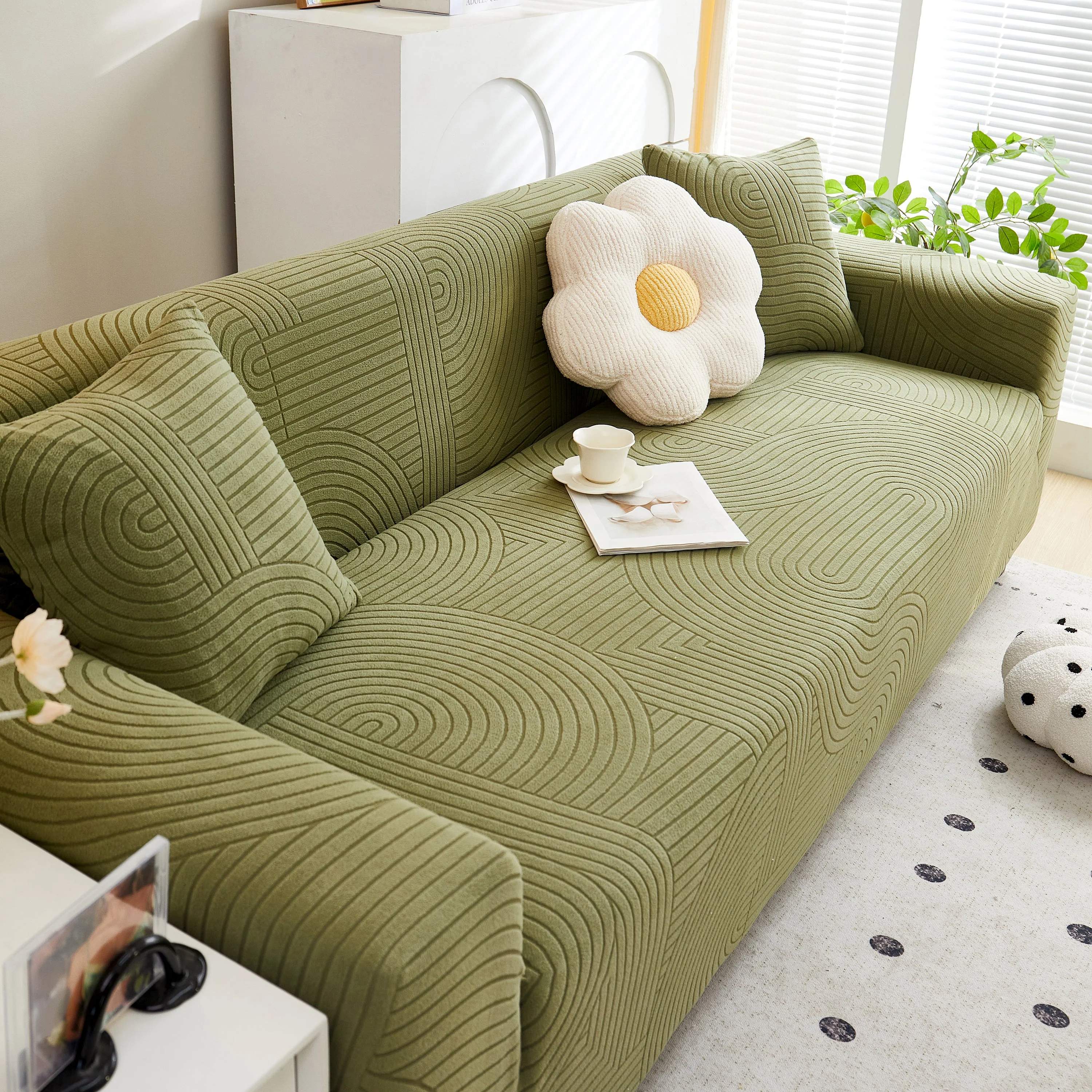 Fleece Stretch Sofa Slipcover Washable Soft Spandex Couch Cover Furniture Protector - Image 23