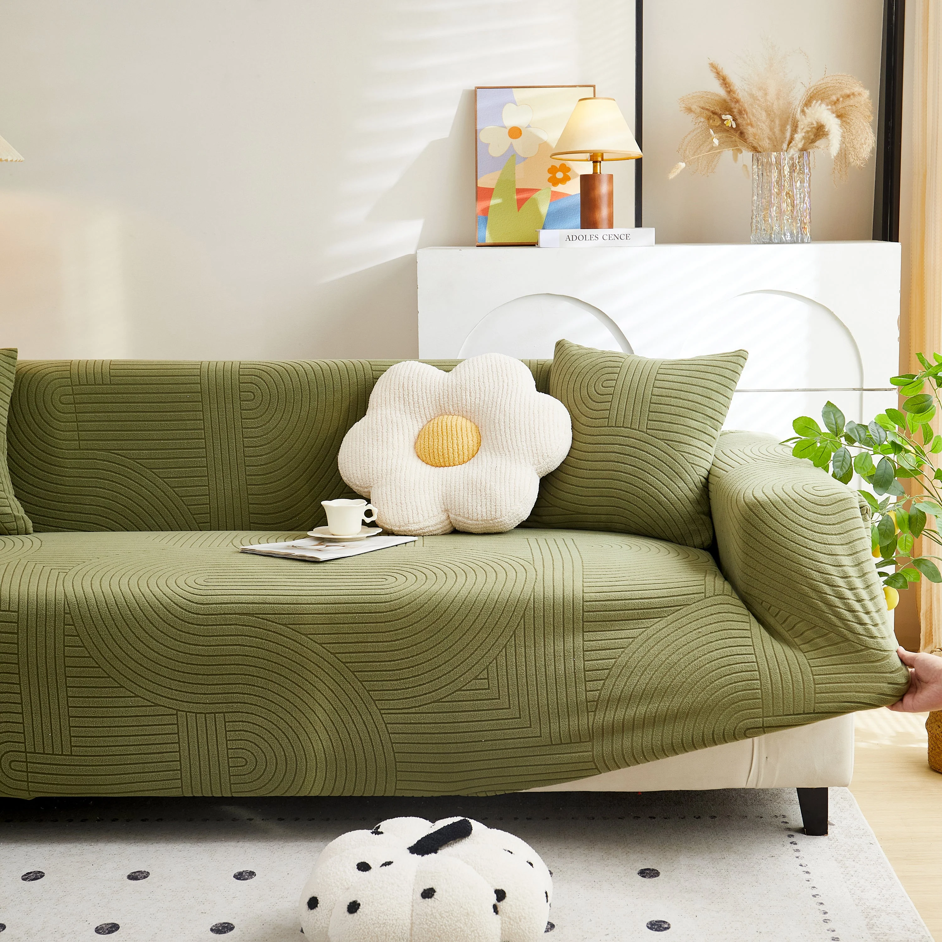 Fleece Stretch Sofa Slipcover Washable Soft Spandex Couch Cover Furniture Protector - Image 29