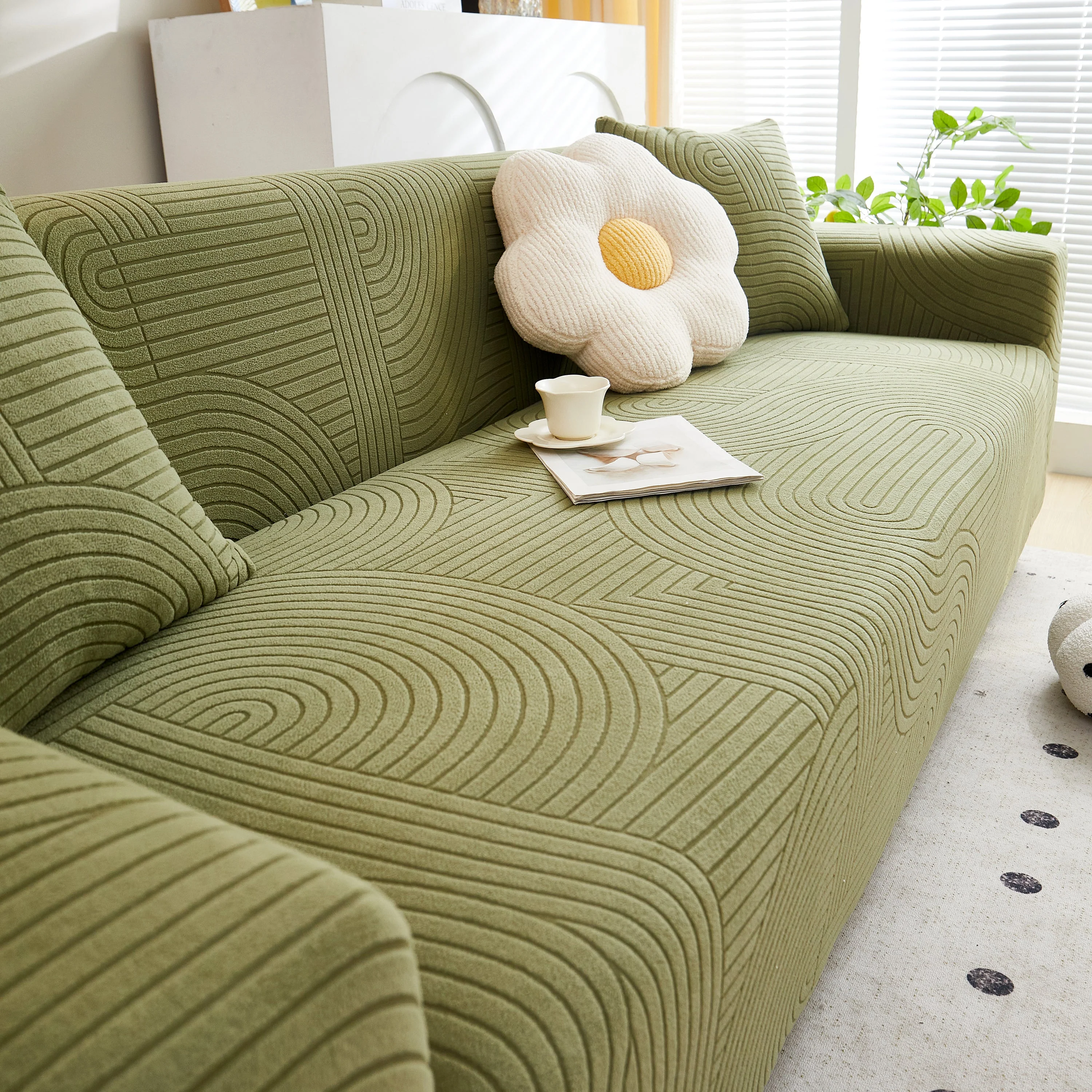 Fleece Stretch Sofa Slipcover Washable Soft Spandex Couch Cover Furniture Protector - Image 30