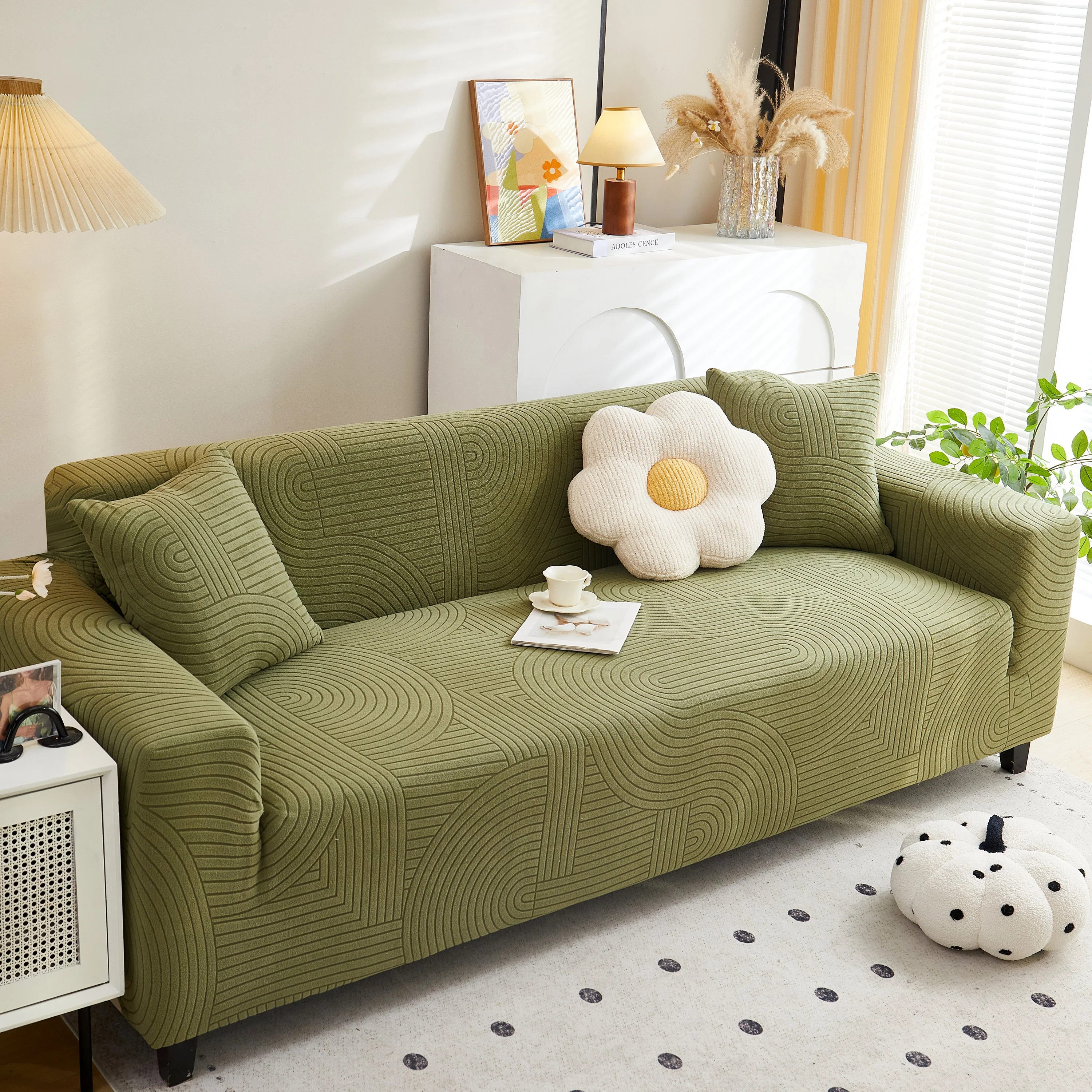 Fleece Stretch Sofa Slipcover Washable Soft Spandex Couch Cover Furniture Protector - Image 33